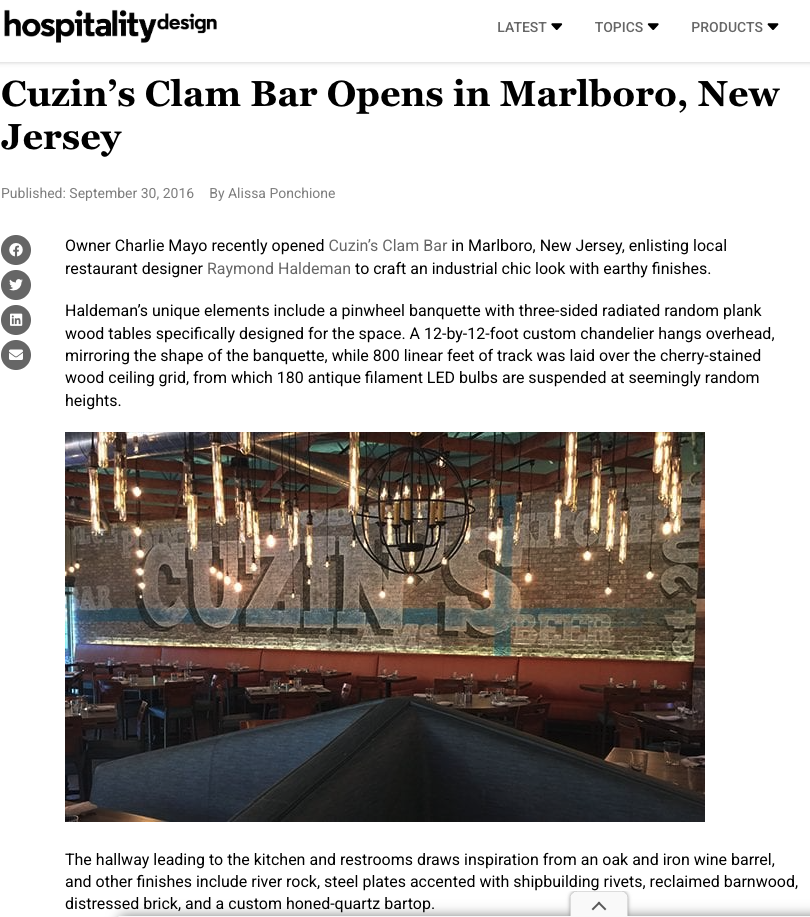 Cuzins Clam Bar, Marlboro, NJ  design by Raymond Haldeman