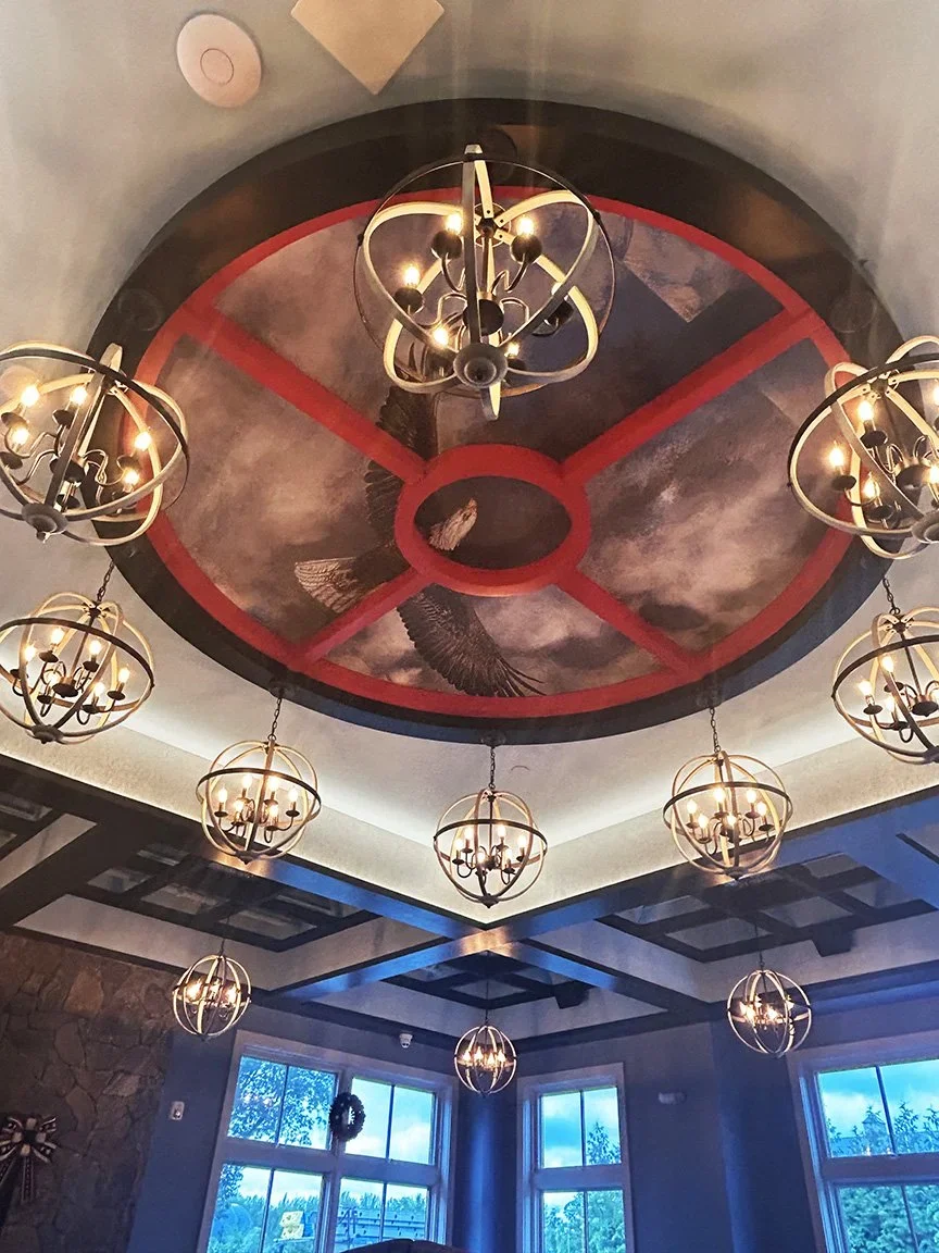 restaurant designer Raymond Haldeman's eagle chandelier