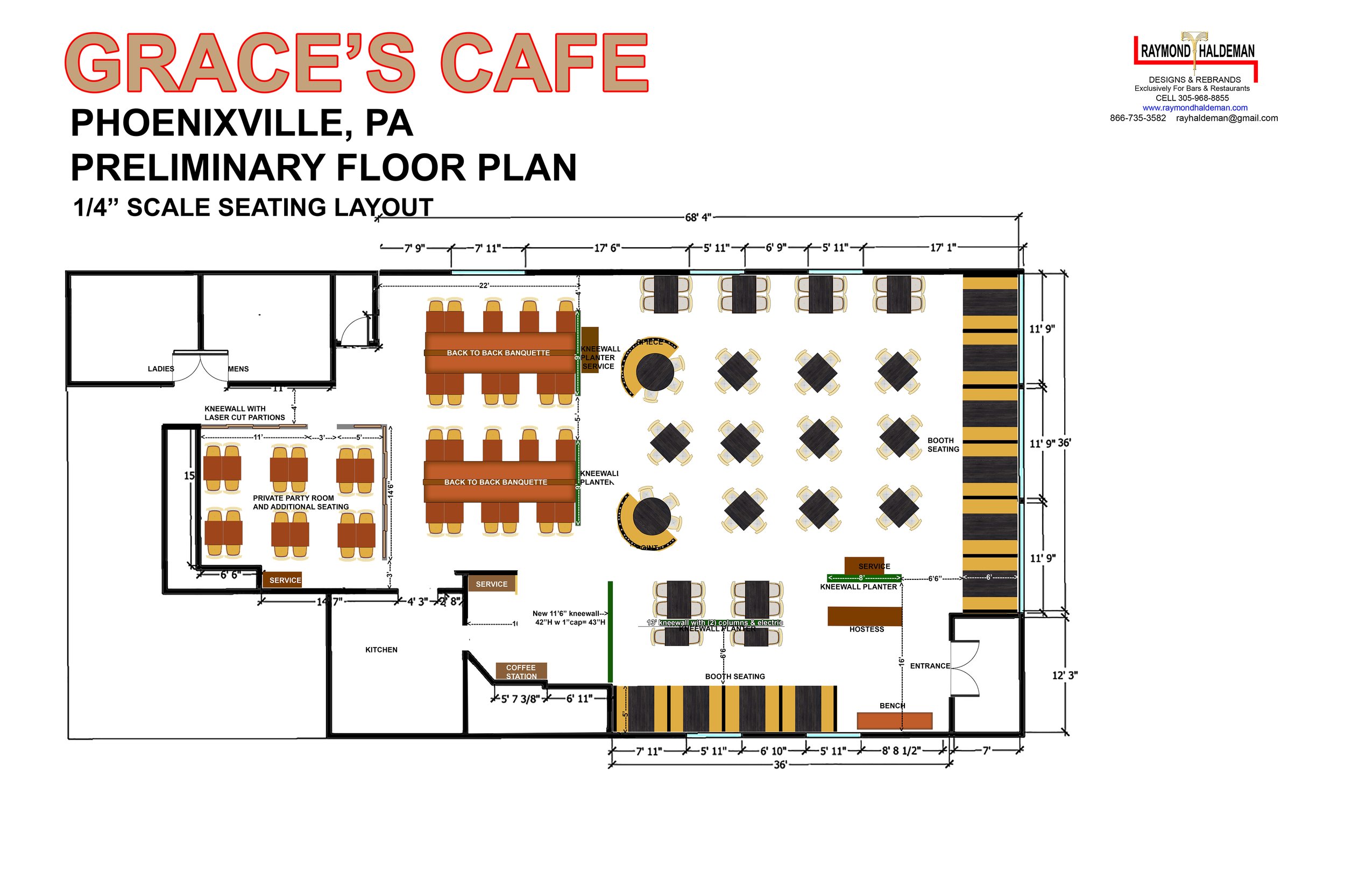 restaurant designer PA floor plan of Graces Cafe