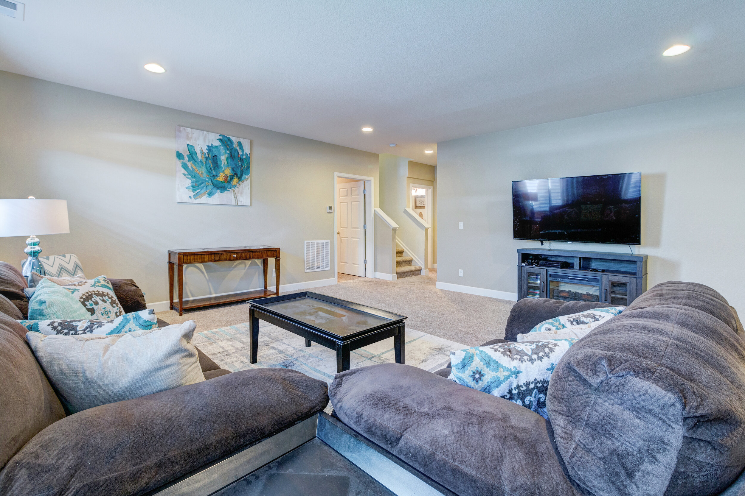 Family room in basement