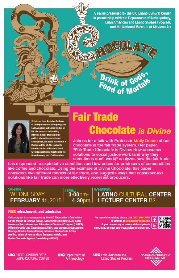 Poster. Chocolate, Drink of the Gods, Food of Mortals: Fair Trade Chocolate is Divine