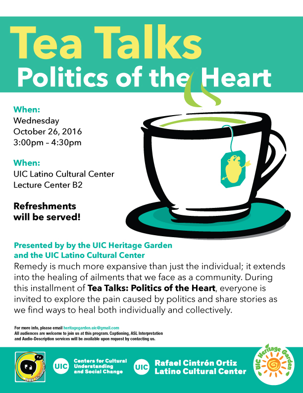 Poster. Tea Talks: Politics of the Heart