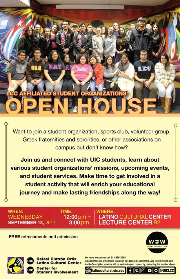 Poster. LCC Affiliated Student Organizations' Open House