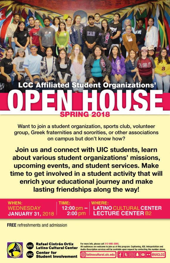 Poster. LCC Affiliated Student Organizations' Open House