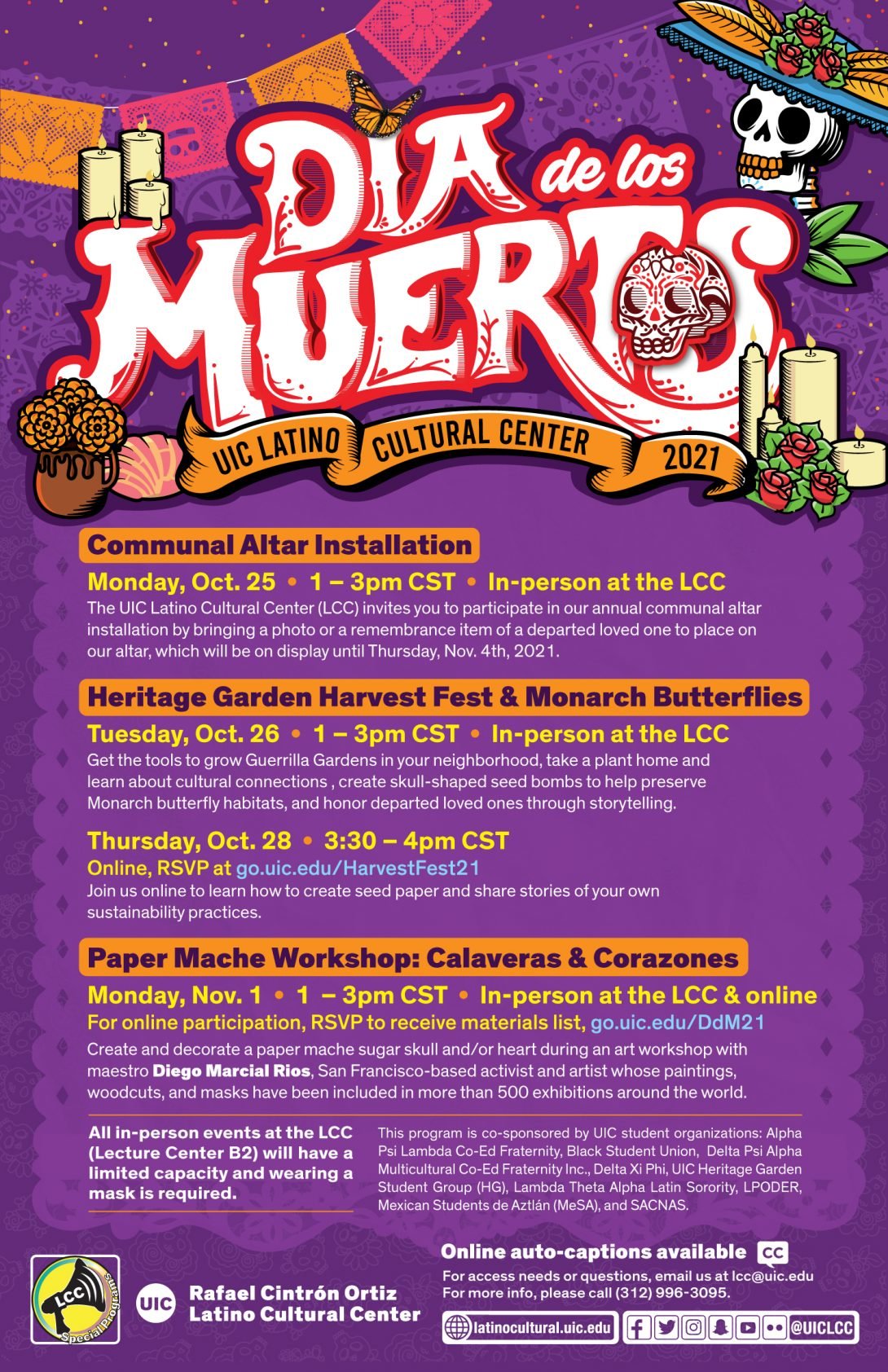 UIC Latino Cultural Center Dia de los Muertos 2021 poster