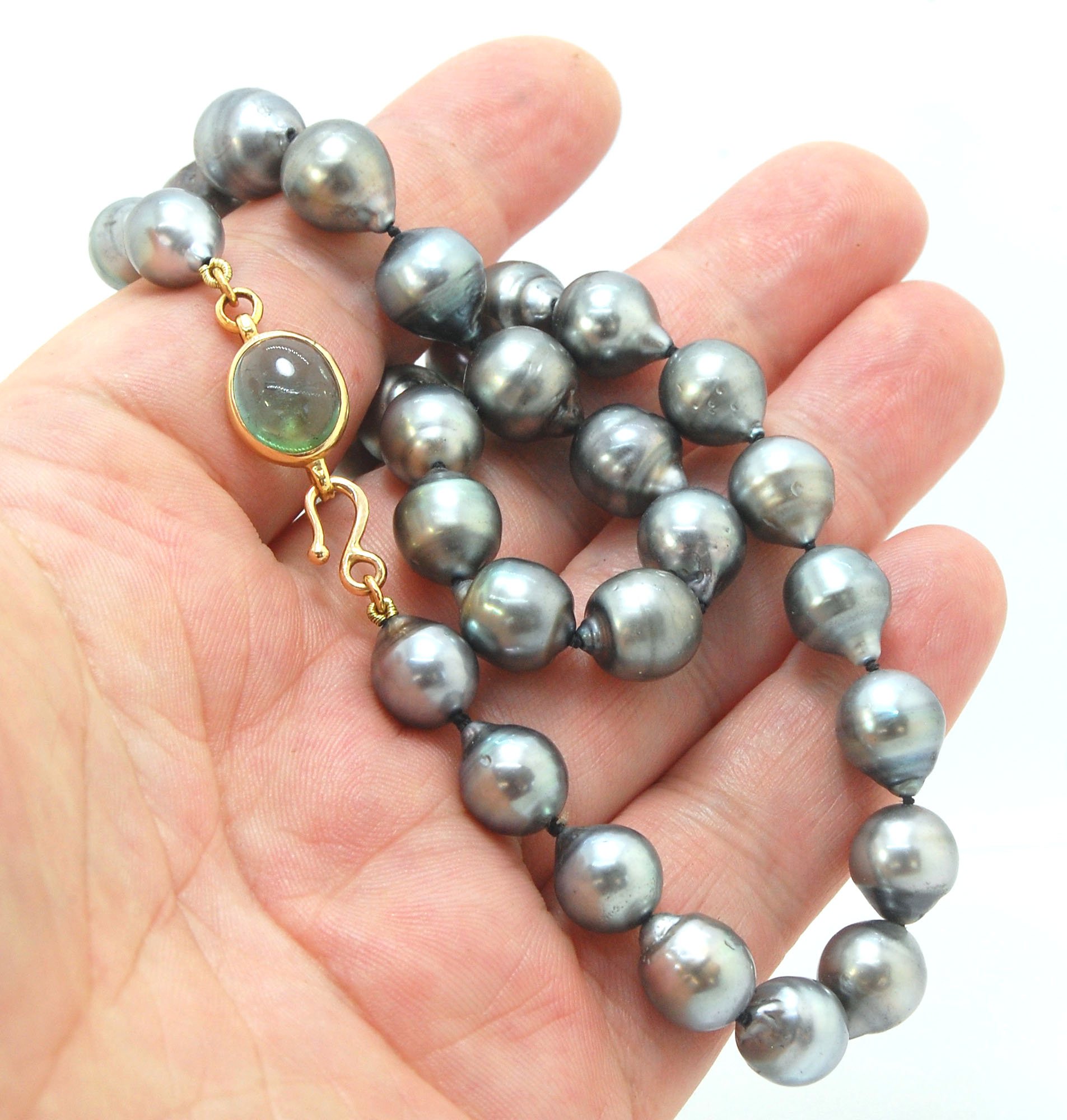 Grey Baroque South Sea Pearl Strand with 18k gold and Tourmaline Clasp —  SUSAN McDONOUGH JEWELRY Handmade Fine Jewelry