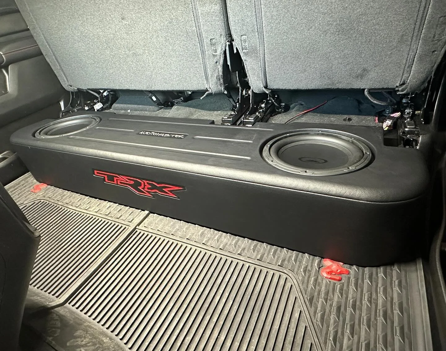 Another great TRX Stage 2 Ported Enclosure completed. This setup consists of a pair of @audiomobileusa Evo 10&rdquo; subwoofers powered by a 1500 watt RMS @euphoriacaraudio  Amplifier and a @pac_integrate amp pro for signal. Great frequency response 