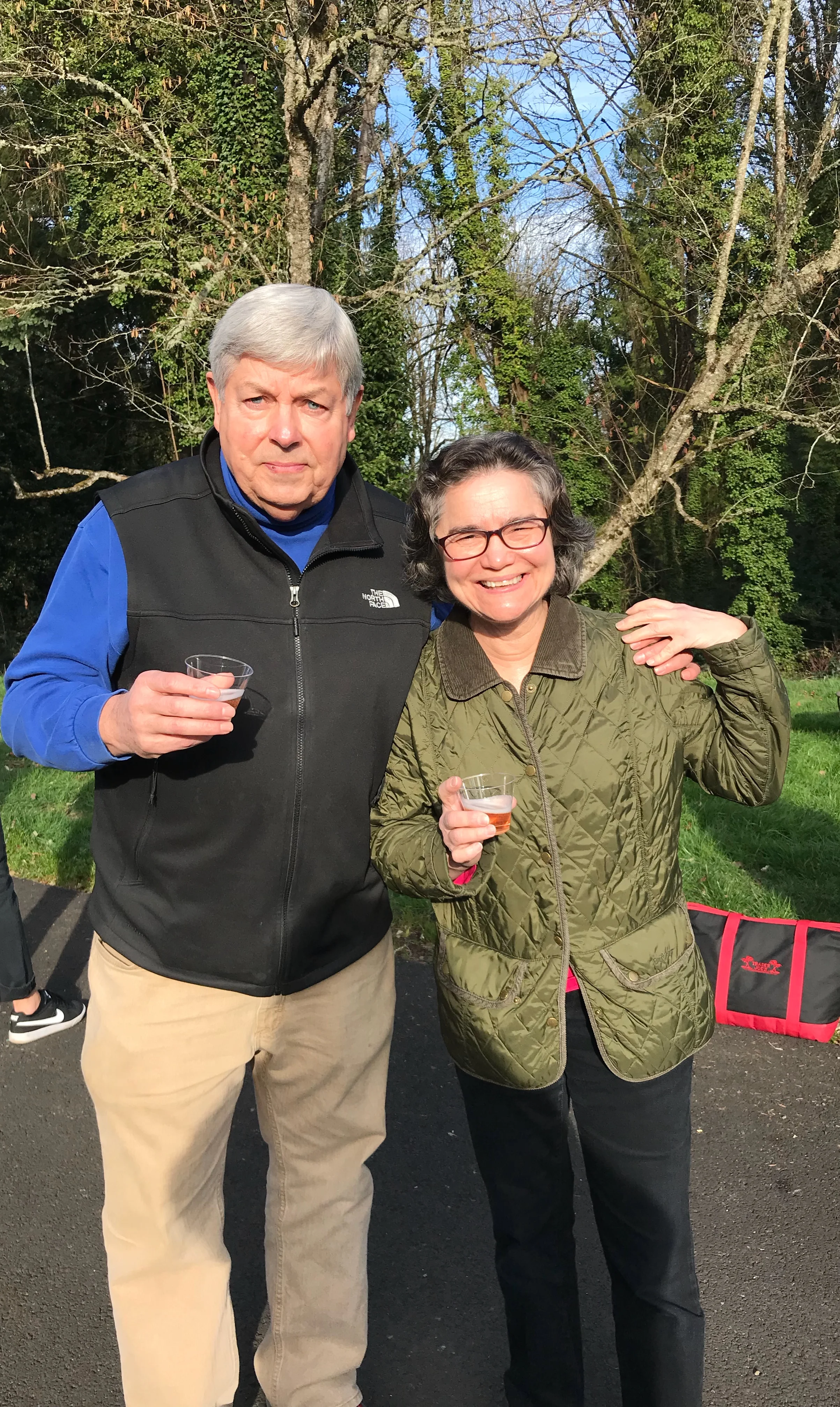 Scott Burns, PhD Professor of Geology at PSU celebrates with South Burlingame neighbor Linda