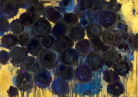 BLUE oil and wax on paper 41"h x 51"w