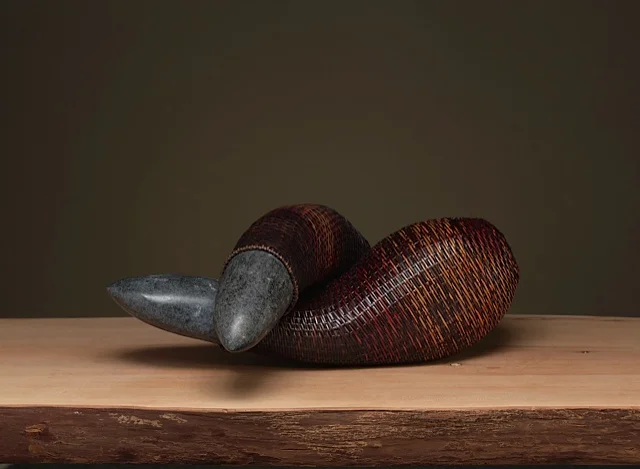 INTIMATE black granite, cane diptych 17” variable