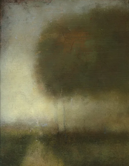 TREES AND BROOK oil on panel 12"h x 10"w