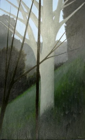 HILLSIDE W/ PALE TREE - OIL ON CANVAS 27"H x 17"W