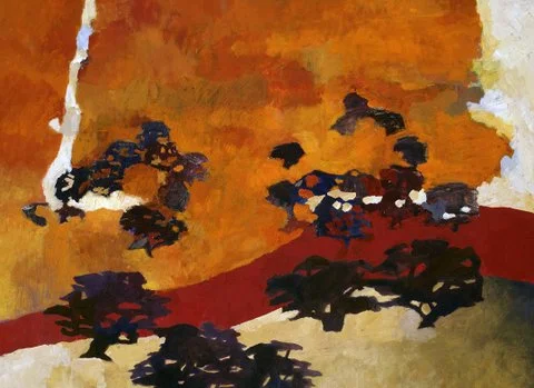 JAMES SHAY AUTUMN RIVER casein on paper on panel 33"h x 32"w SOLD