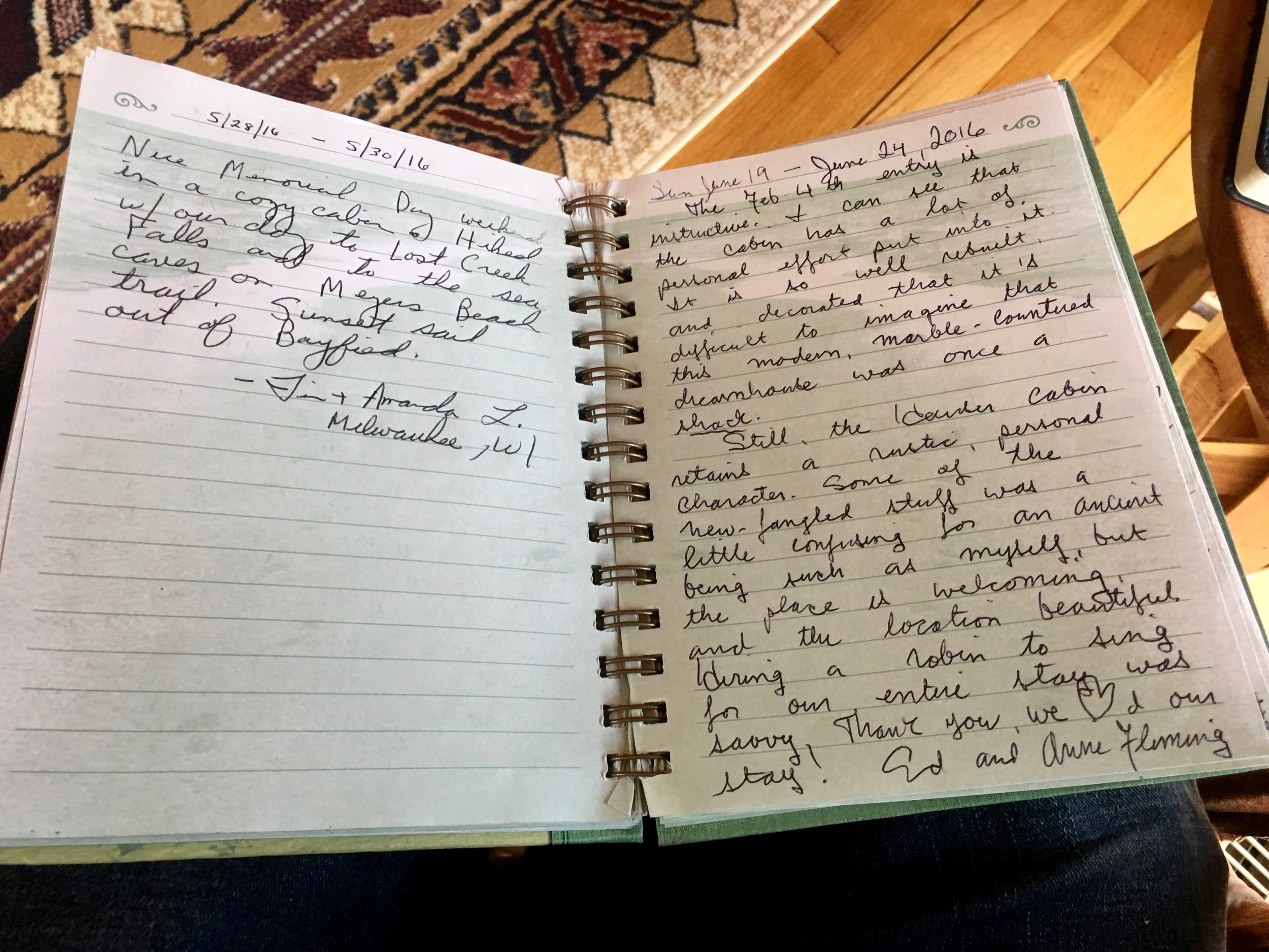 'Nice Memorial Day weekend here. Did Lost Creek Falls, the sea caves and sunset sail out of Bayfield" "We loved our stay. A robin sang quite often, and the cabin is a combination of rustic and modern." 