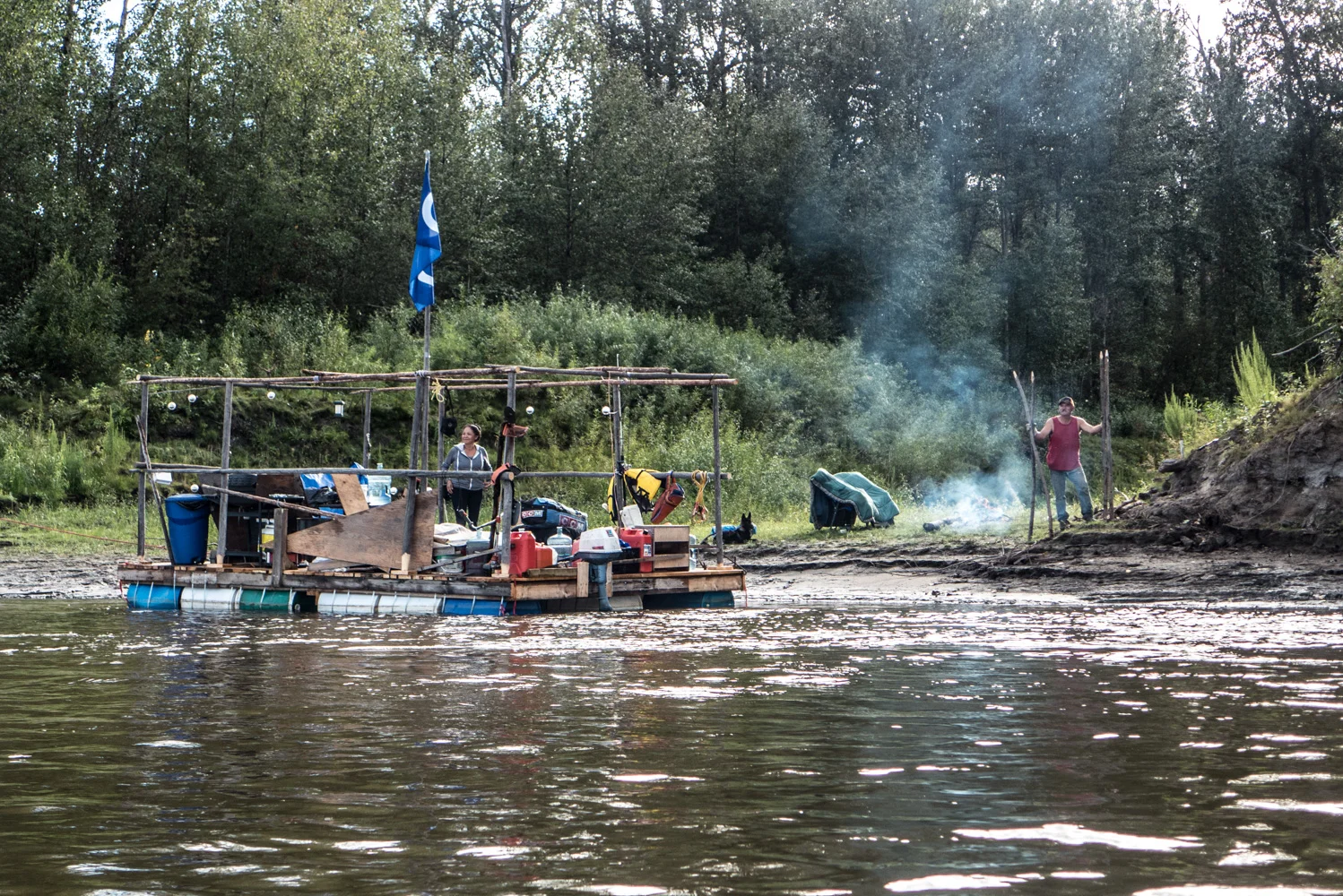 Lloyd Grant built this raft in Fort McMurray and spent 10 days floating it up to Fort Chipewyan to make a dock for a family member. August 2015.