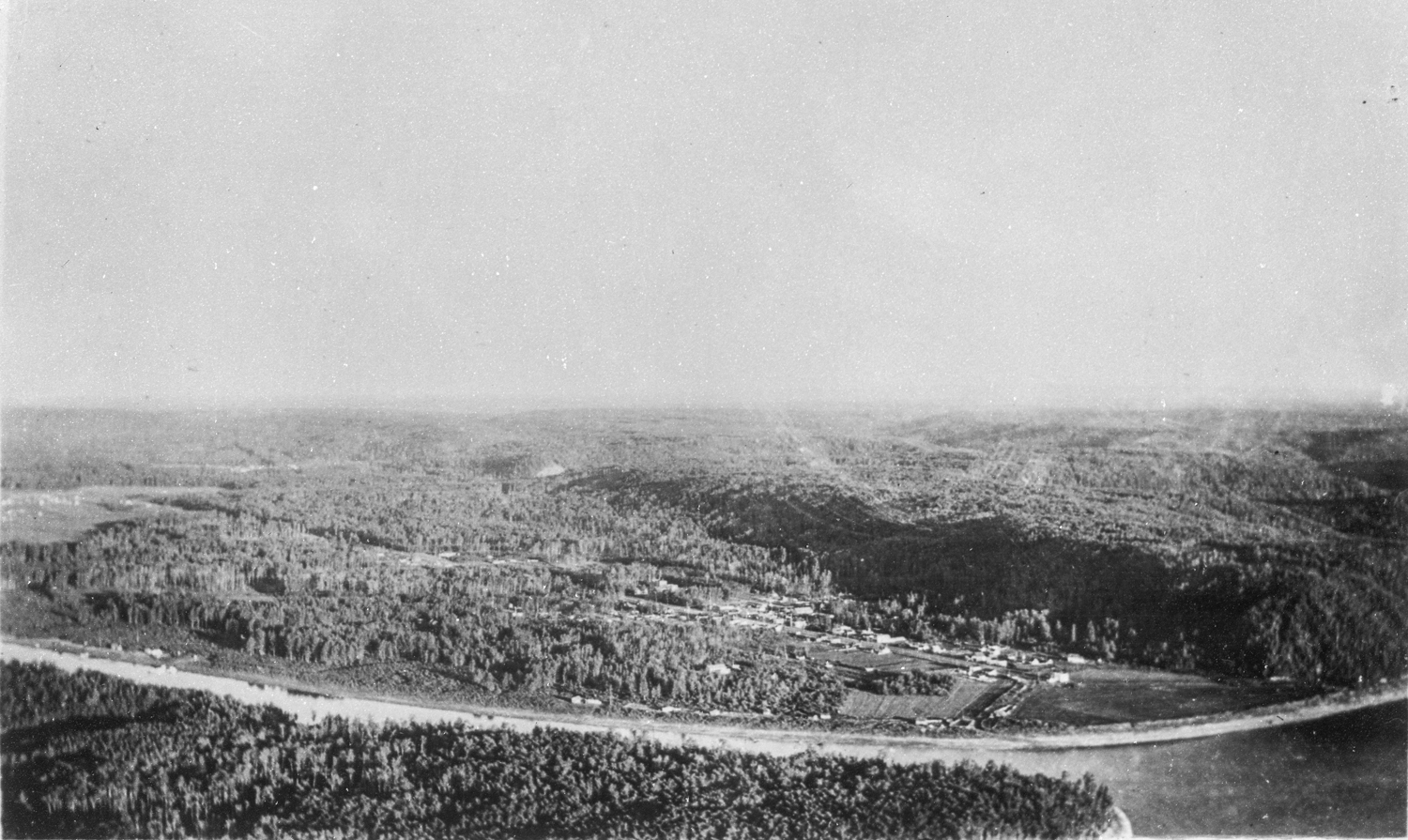 View of the Snye River and Fort McMurray showing Moccasin Flats.