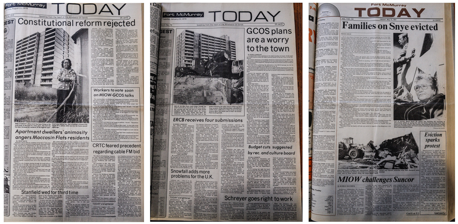 Newspaper coverage of the Moccasin Flats evictions.