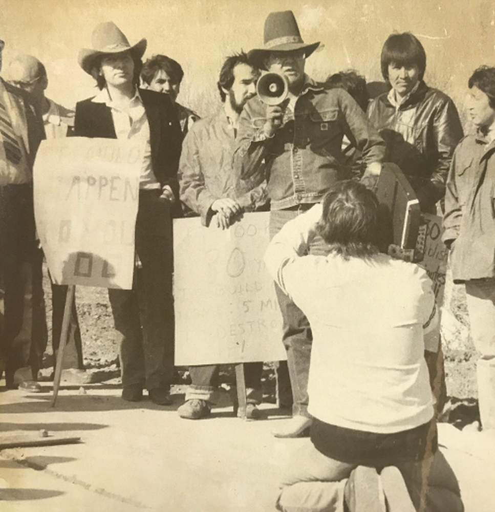 Métis Association of Alberta Vice President Joe Blyan protesting the evictions.