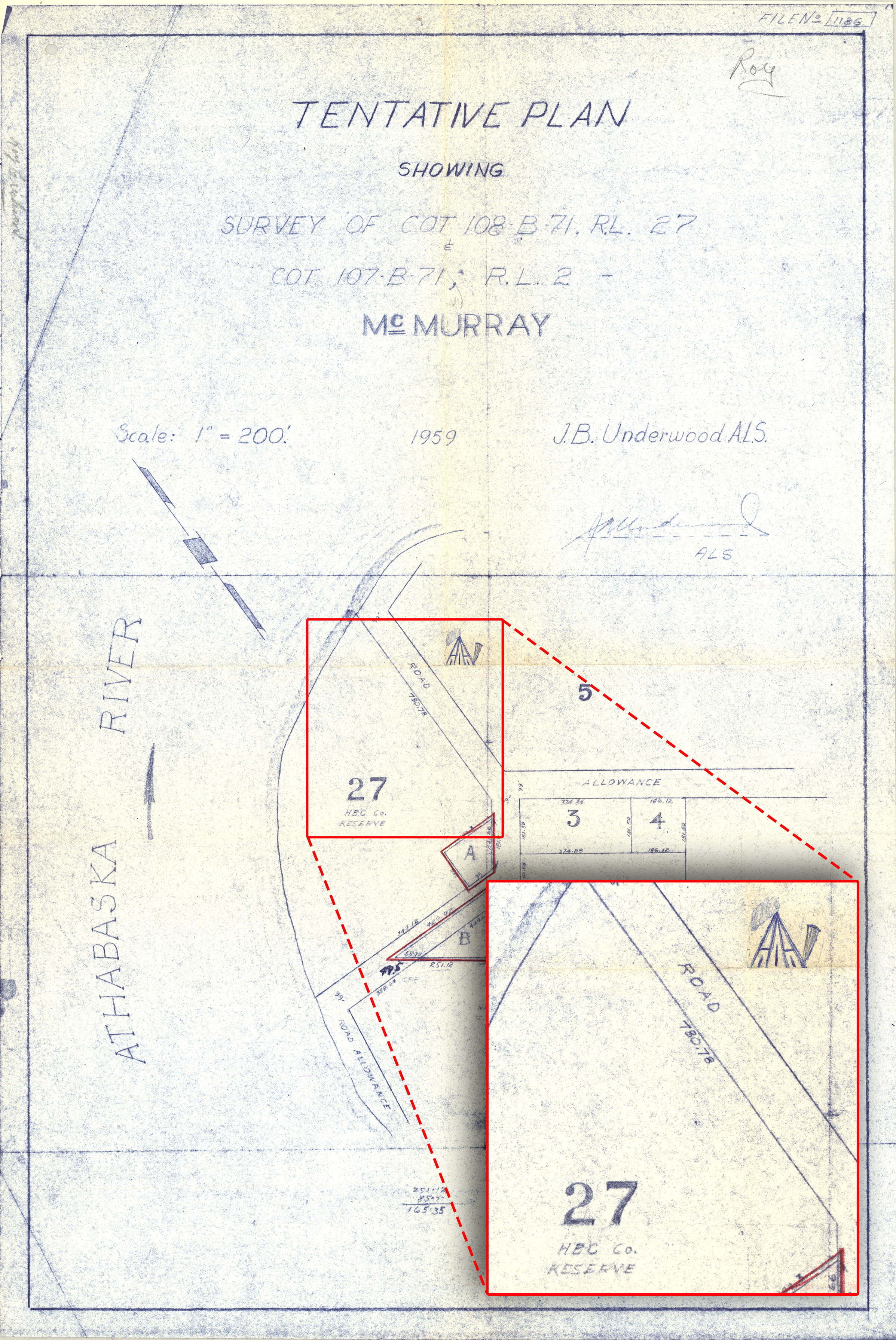 Map of Fort McMurray from 1959 (note tipi at Moccasin Flats).