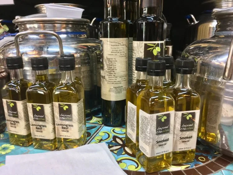 Beyond the Olive’s olive oil is fresh, made from Californian olives. All the olive oil and vinegar sold in the store can be tasted, and we have about 18 kinds of olive oil at all times.