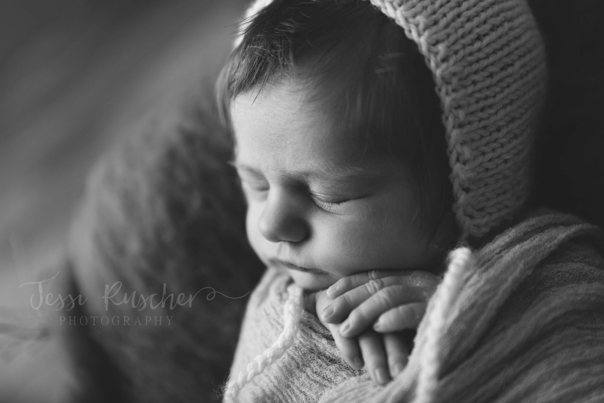 newborn black and white photo