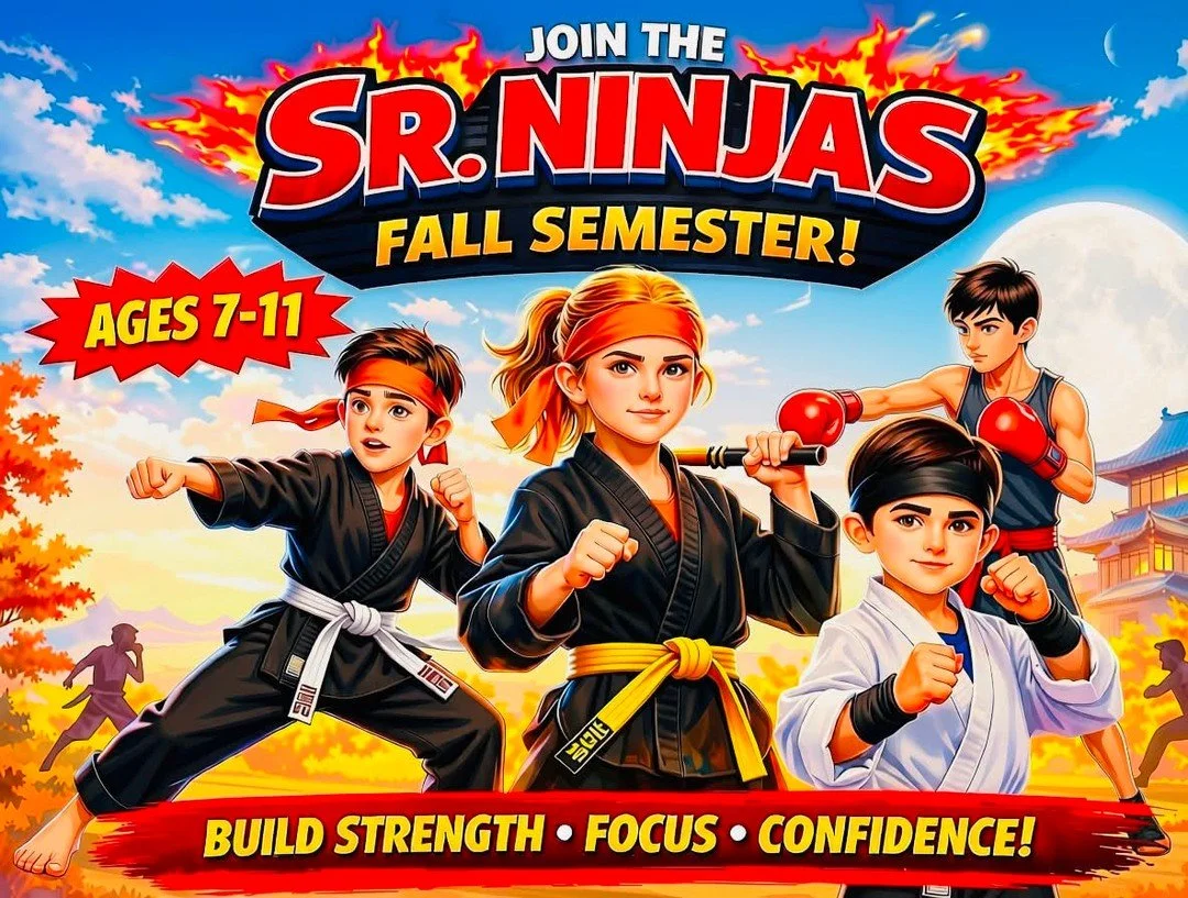 🥋 Sr. Ninjas Registration Now Open: Empower your child with confidence, discipline, and skill. Our coaches deliver a clear, structured approach that builds strong foundations in both stand‑up and ground techniques. Each class uses age‑appropriate in