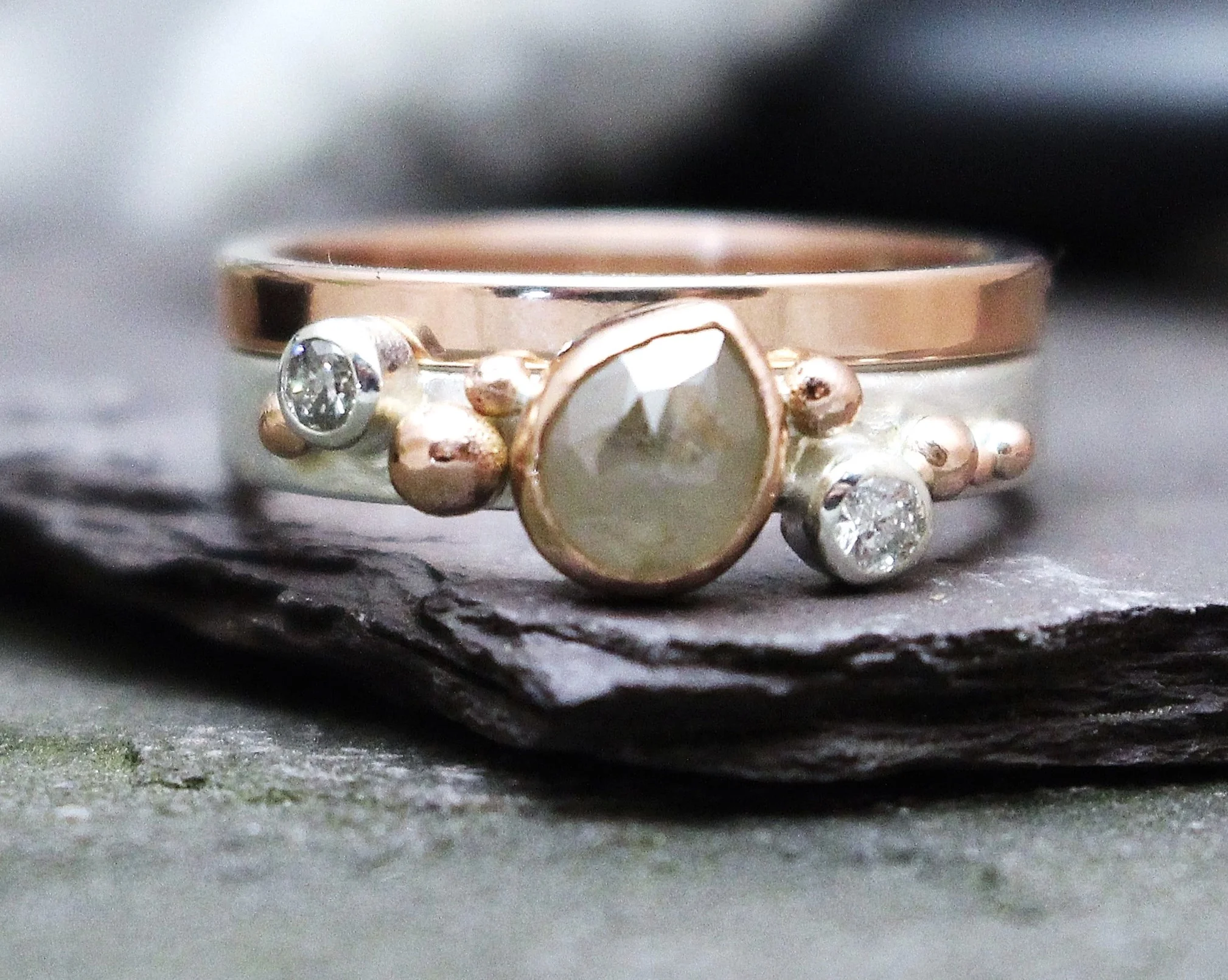 Rose Cut Diamond in Sterling, With Rose Gold Accents and Band