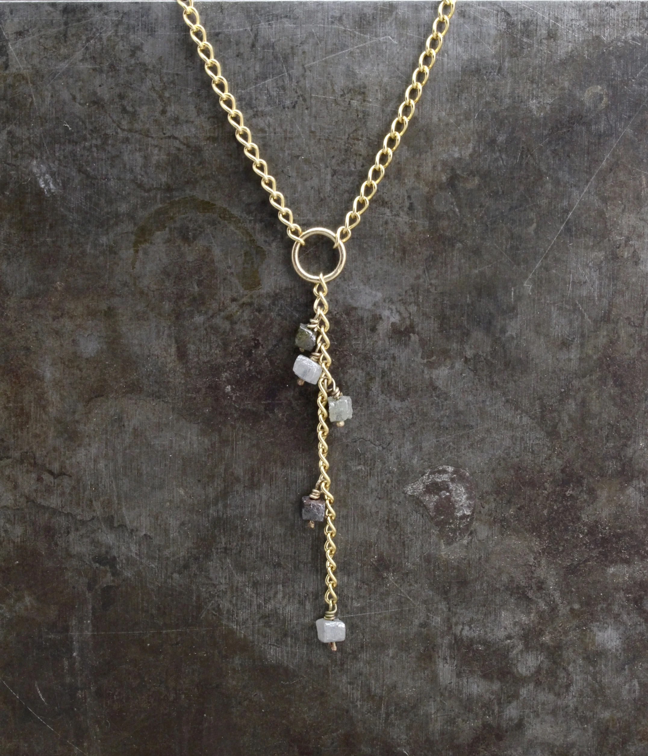Rough Diamonds and 14 karat Yellow Gold-Filled Y-Necklace