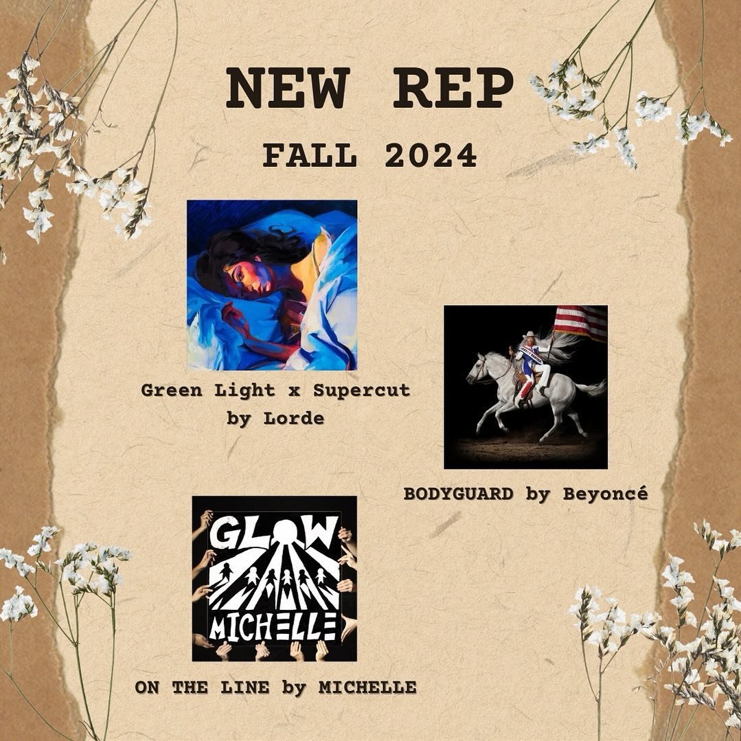 NEW REP ALERT🚨 We&rsquo;re super excited to add three new songs to our rep for next semester! We can&rsquo;t wait for you to hear them, and we can&rsquo;t wait to perform them💌🤩

1. Green Light/Supercut - @lorde 
2. BODYGUARD - @beyonce 
3. ON THE