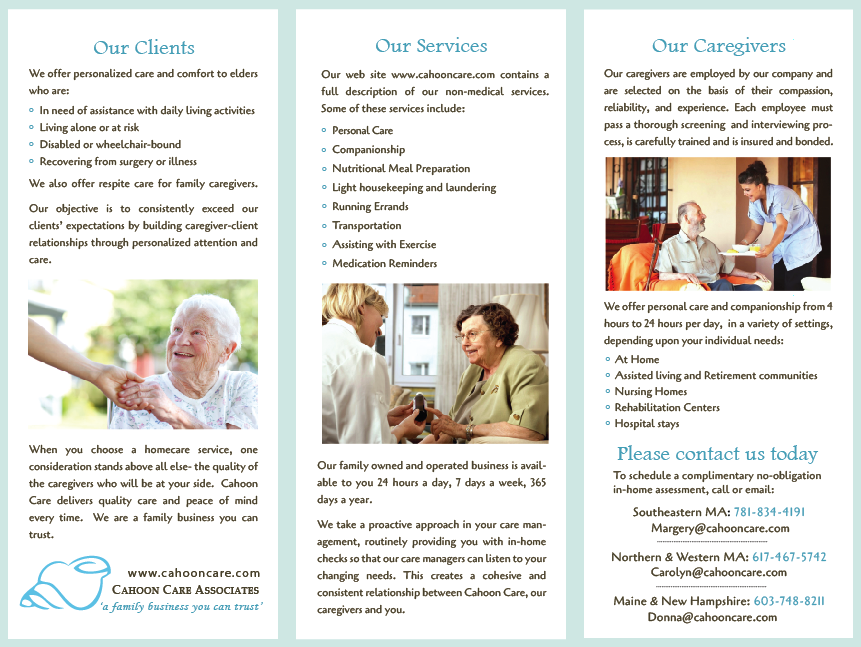 Brochure for a home healthcare company (back).