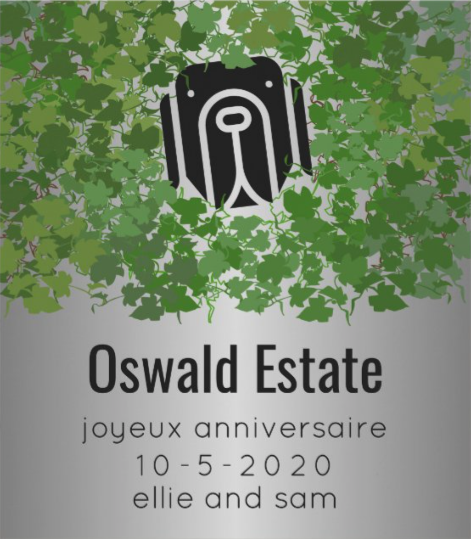 Wine label featuring client's black lab, Oswald.