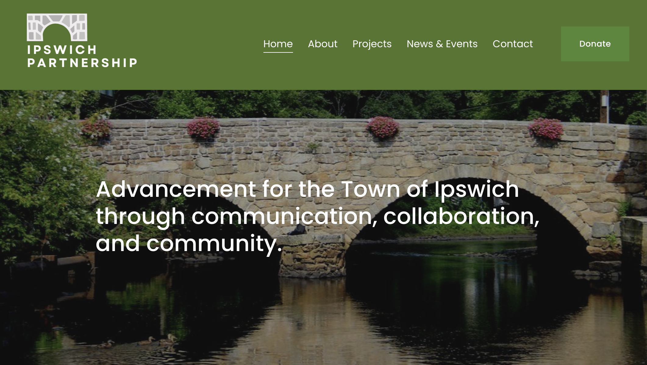 Web site and logo for the Ipswich Partnership, a non-profit community catalyst