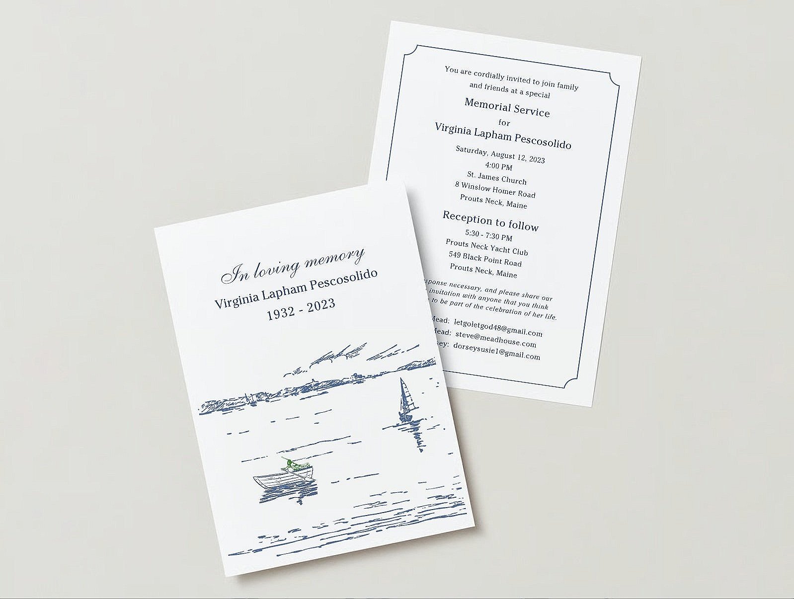 Custom artwork and invitation for memorial service