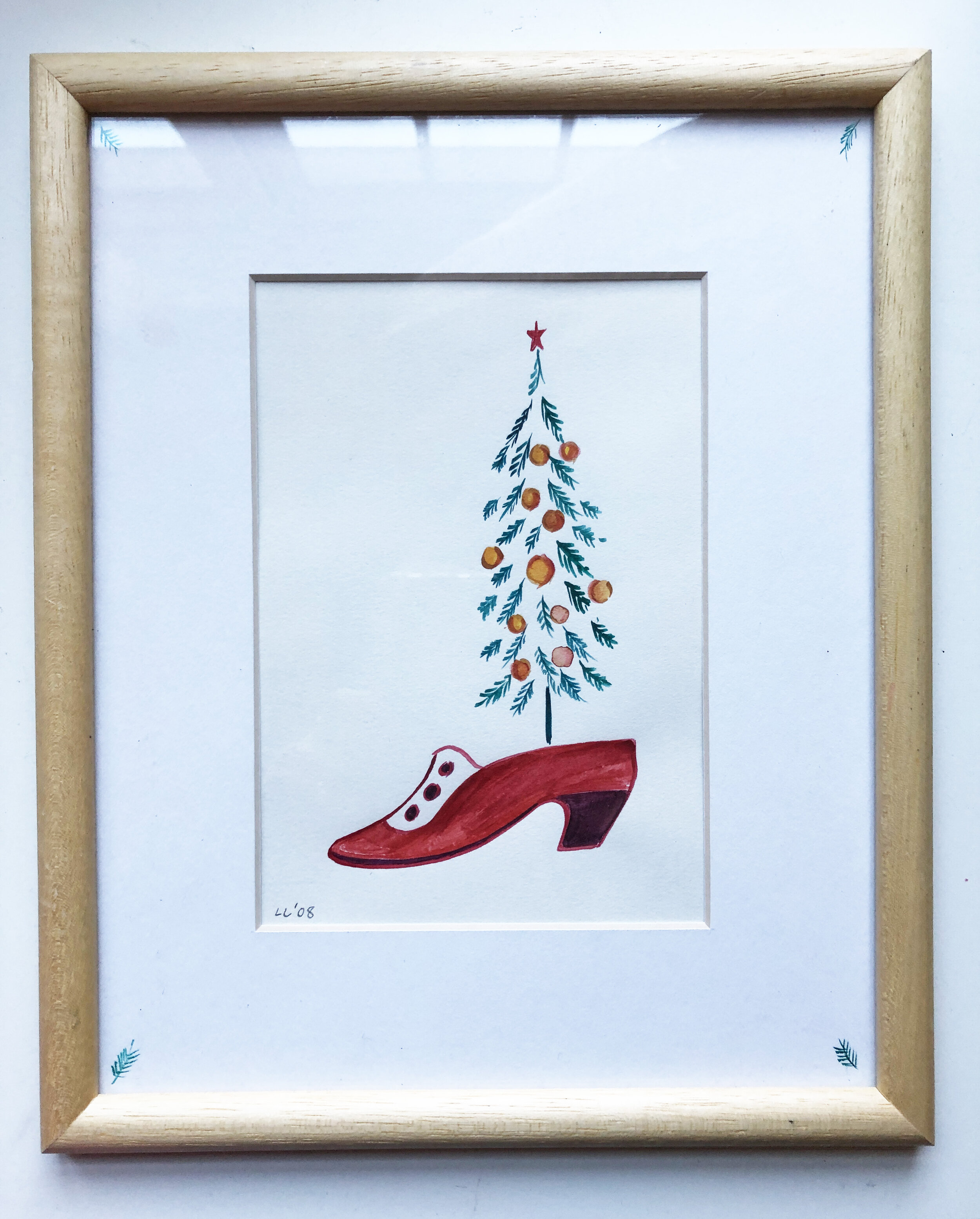 Christmas Shoe, Original Watercolor