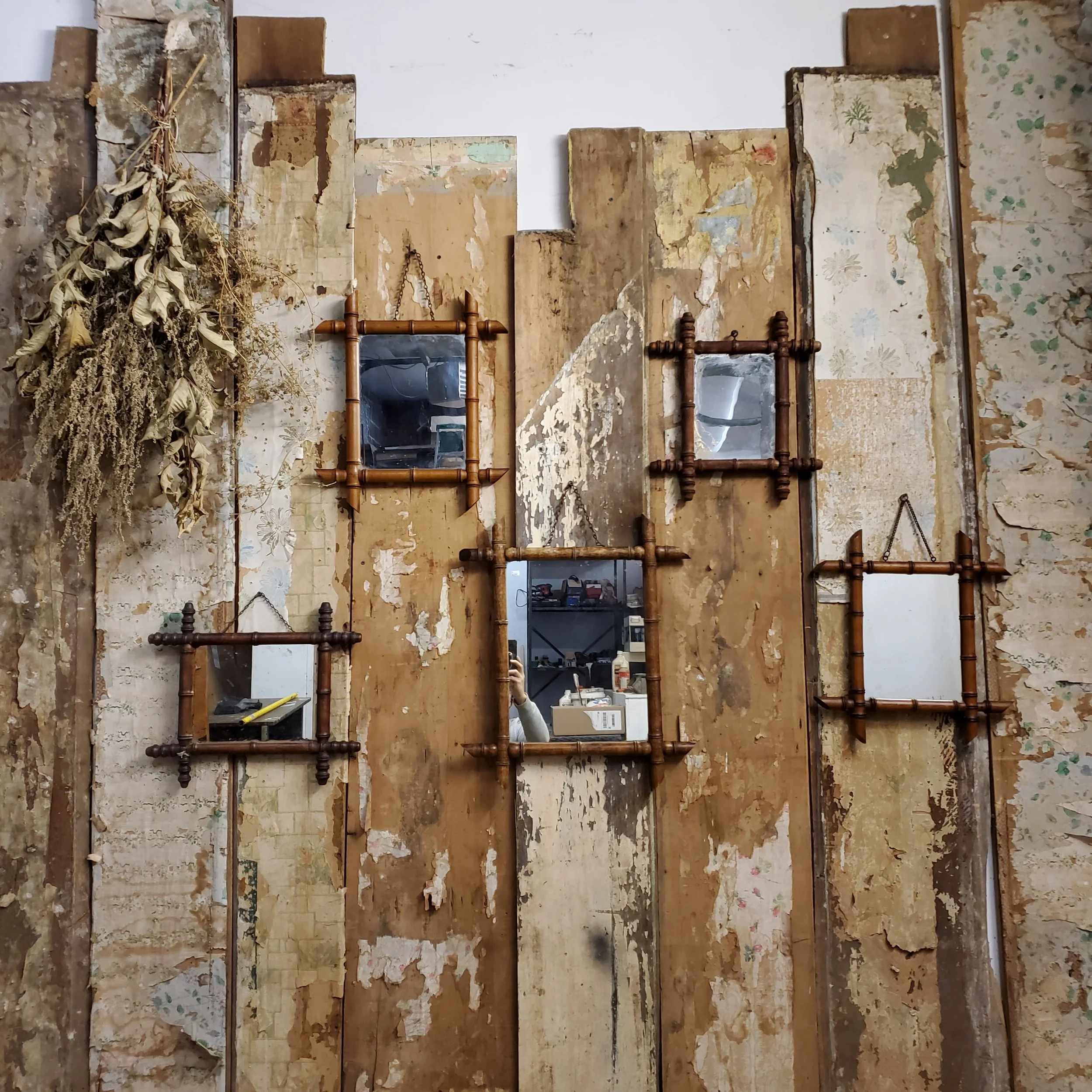 Miroir mural en bois type faux bambou antique AC 5676