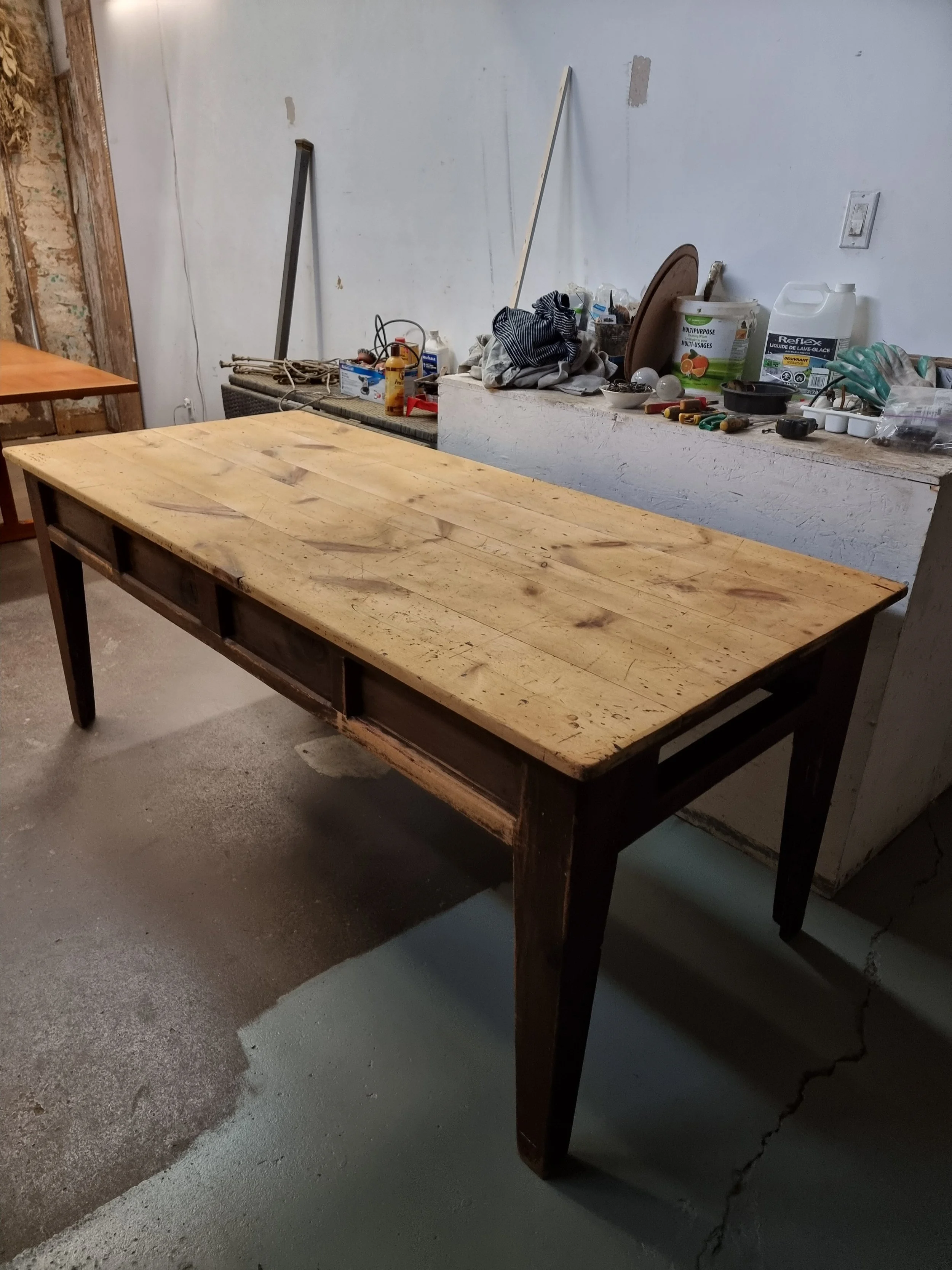Table de ferme 2 tiroirs en pin vintage M 1806