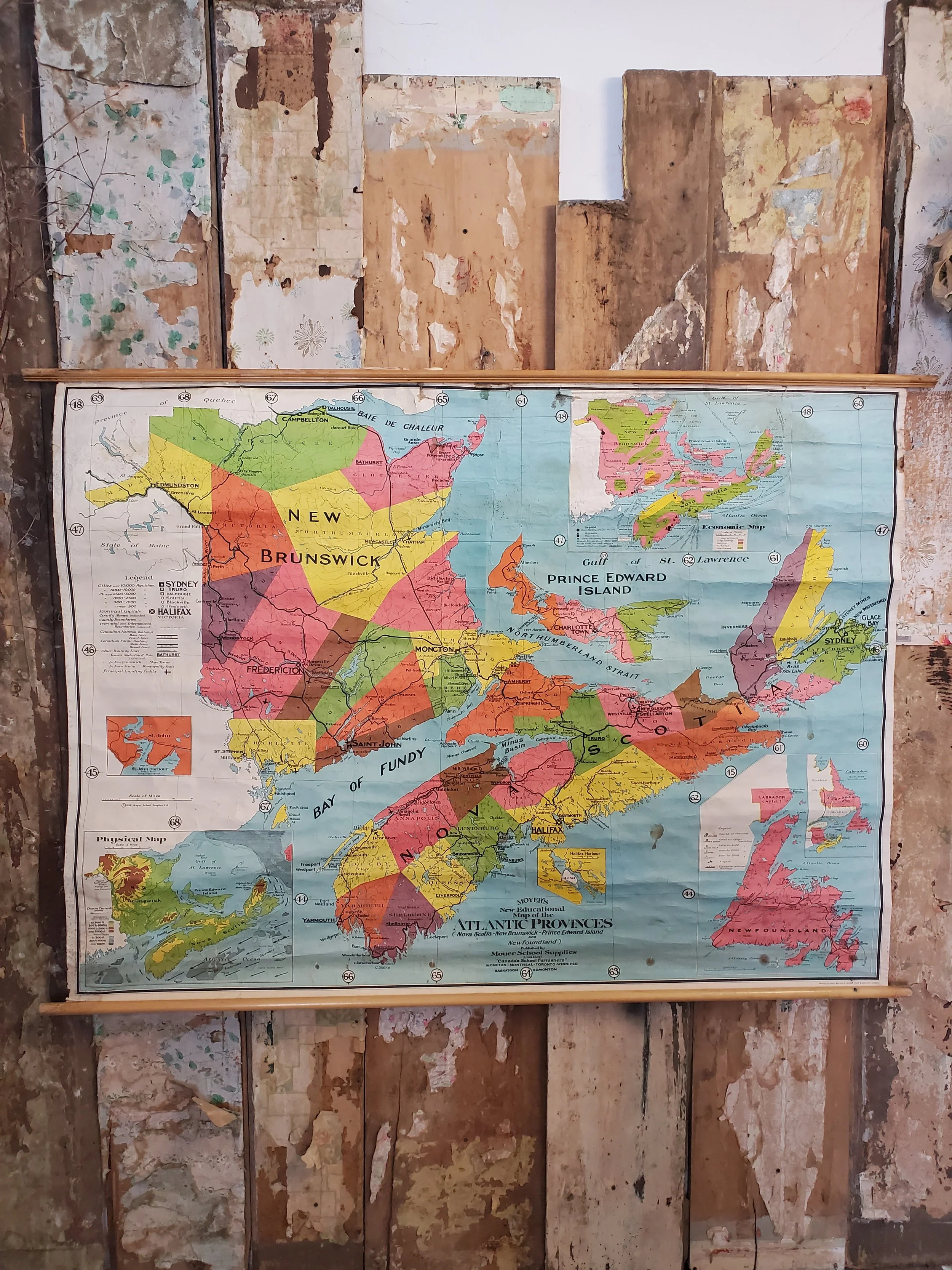 Charte murale géo ATLANTIC PROVINCES vintage AC 6349