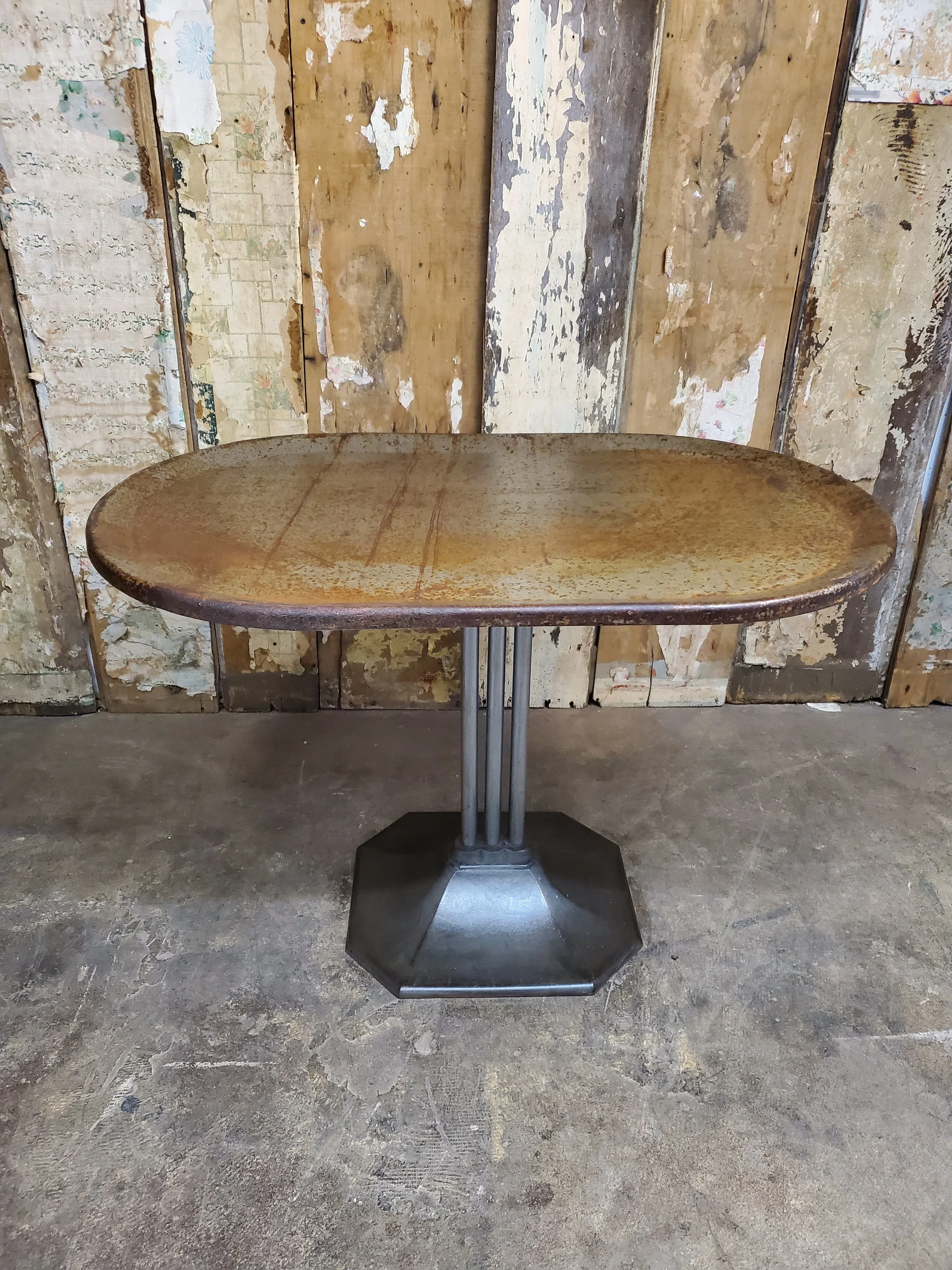 Table industrielle en métal & base en fonte ART DECO antique M 1790