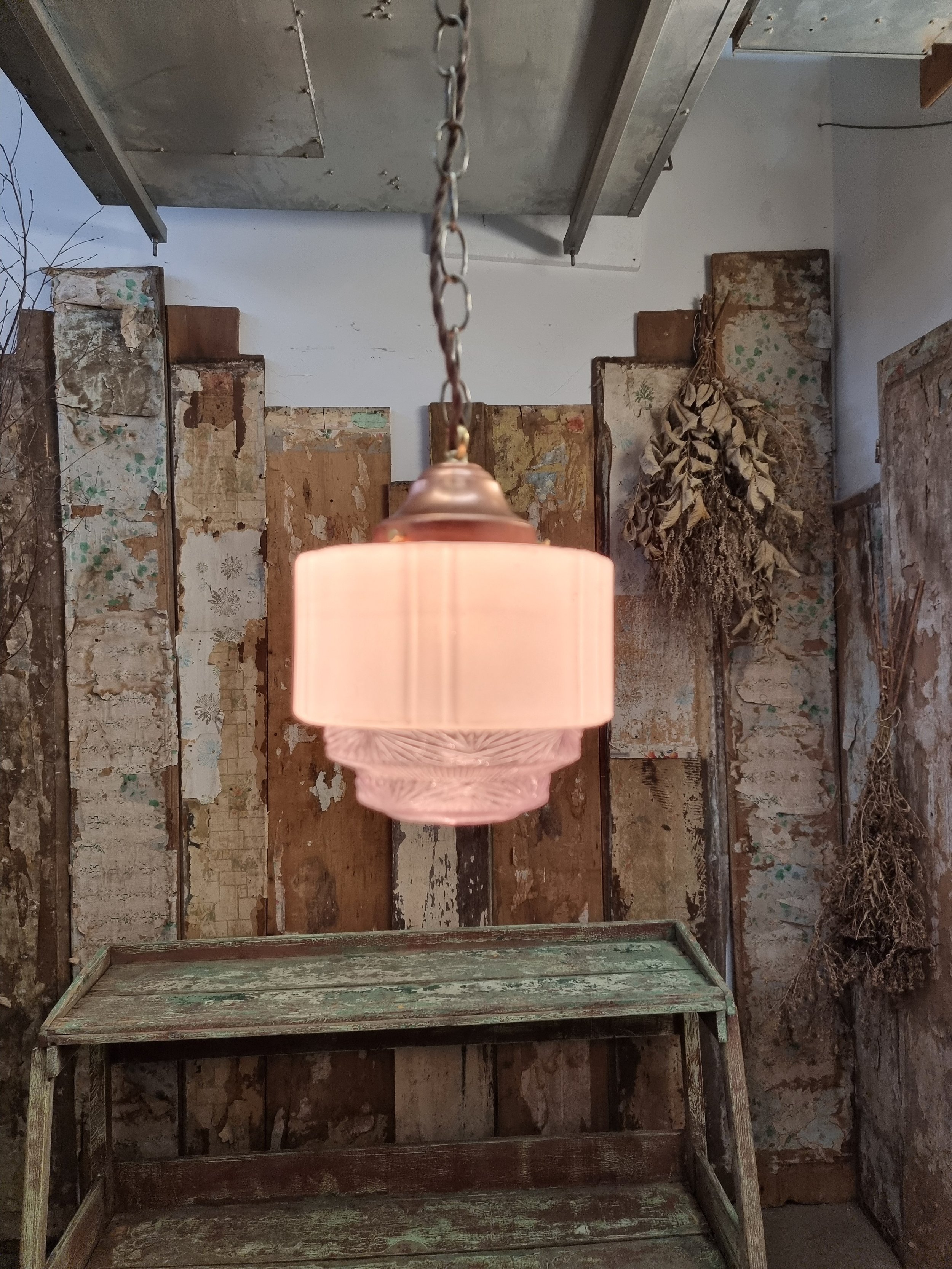 Suspension ou plafonnier en verre blanc & clair vintage L 3339
