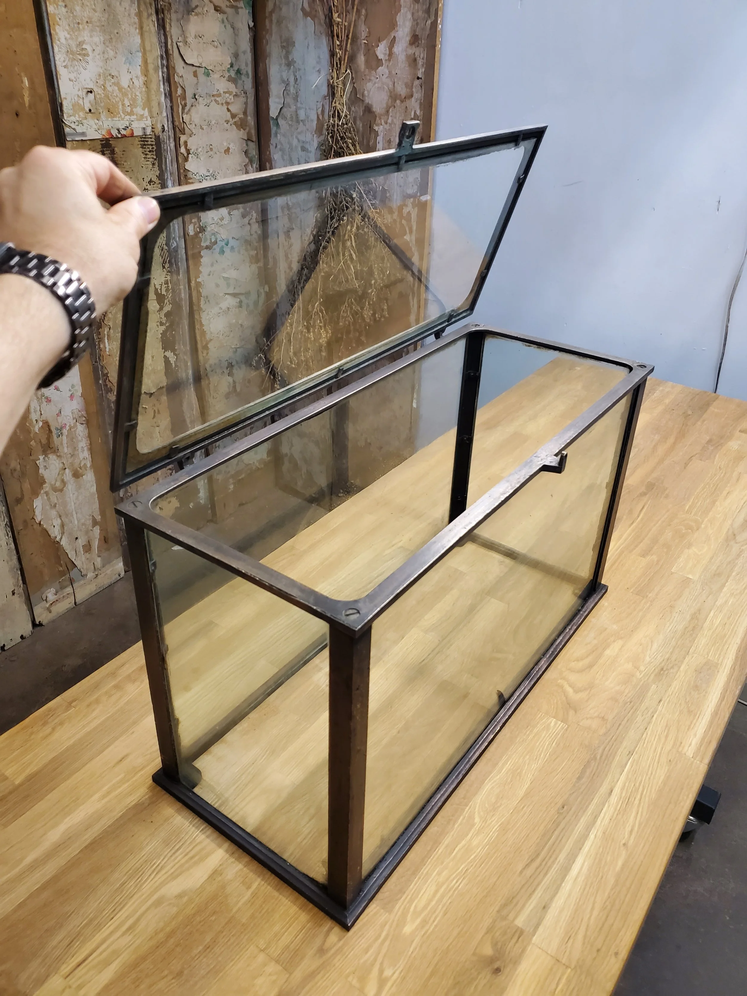 Présentoir vitrine curio en bronze antique M 1754