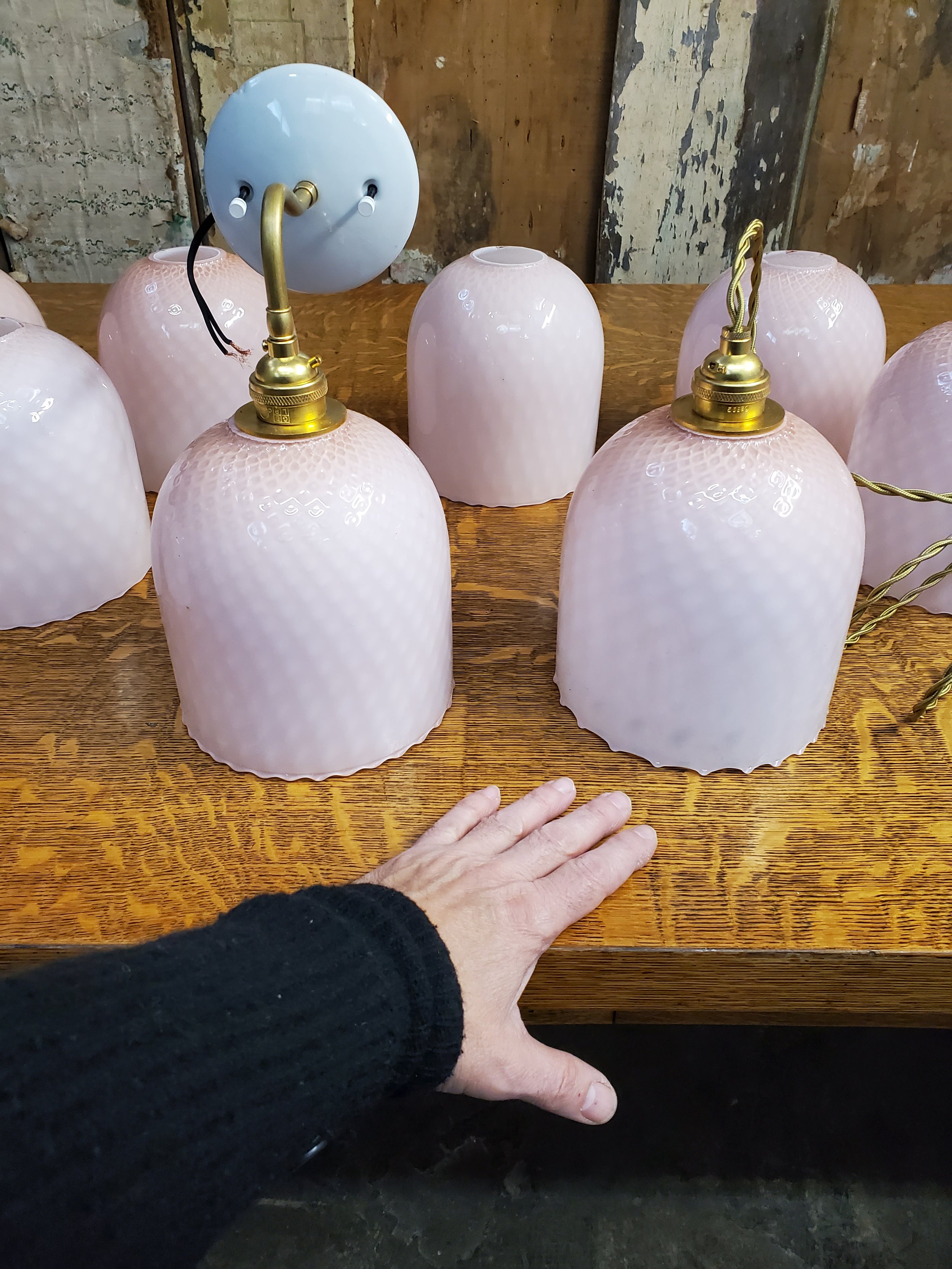 Suspension , plafonnier ou applique murale verre Murano rose vintage L 2095