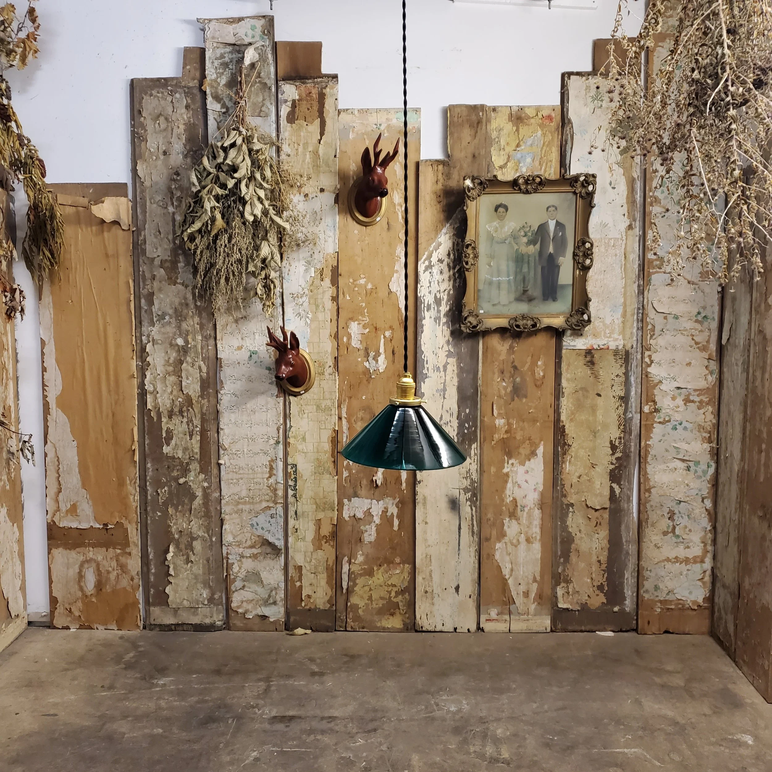 Suspension ou plafonnier en verre Emeralite antique L 2730