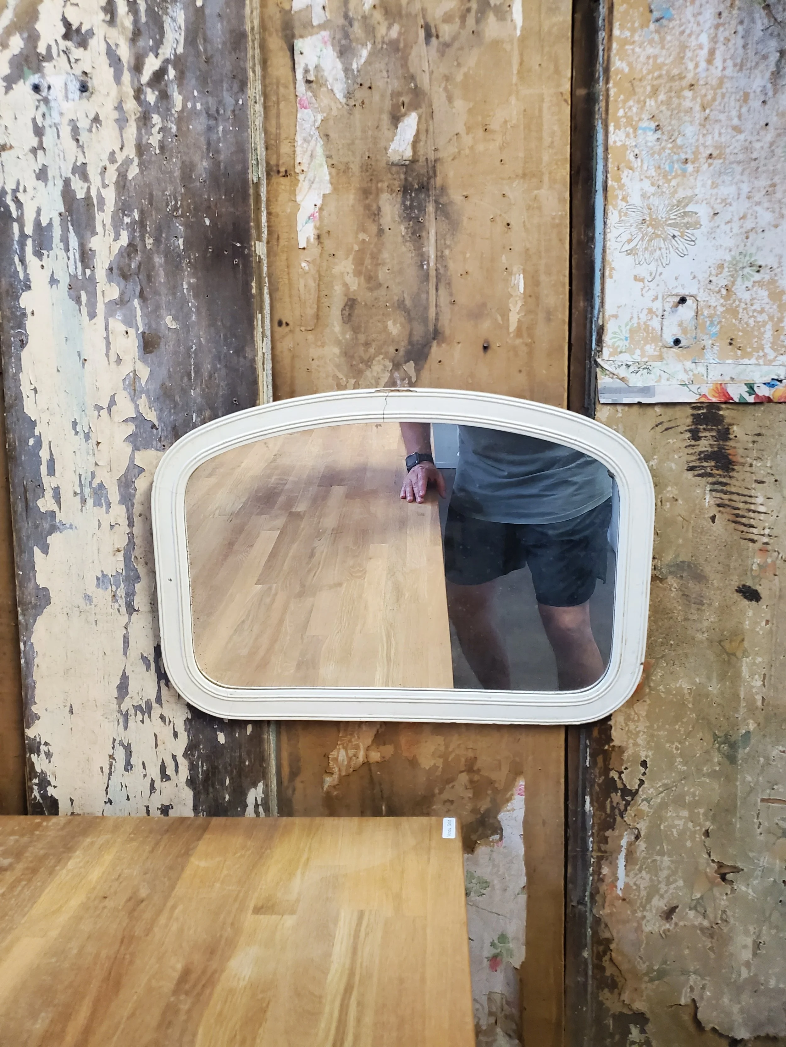 Miroir mural en bois country beige antique AC 6289