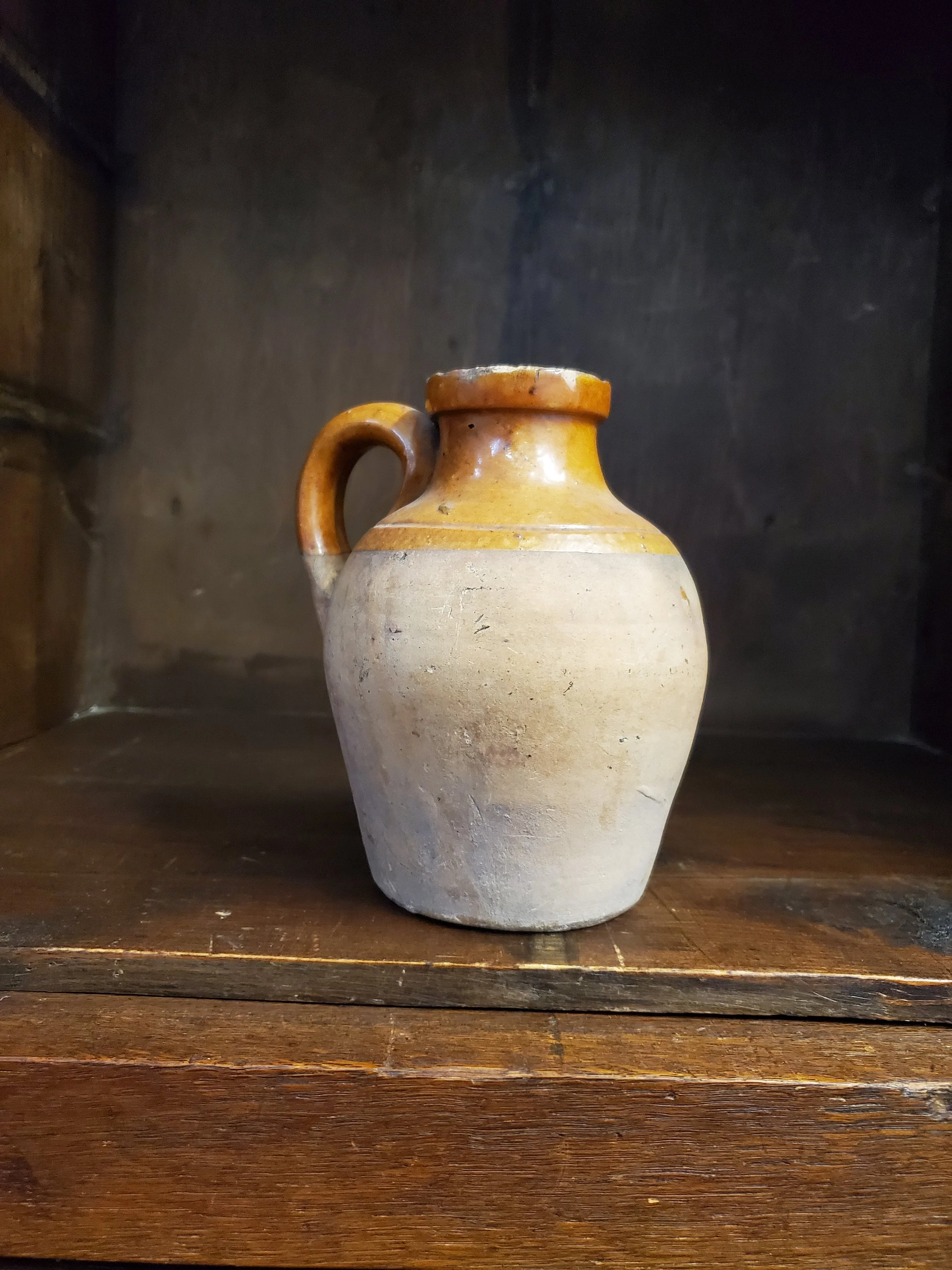 Poterie jug pichet en terre cuite émaillée antique AC 6048