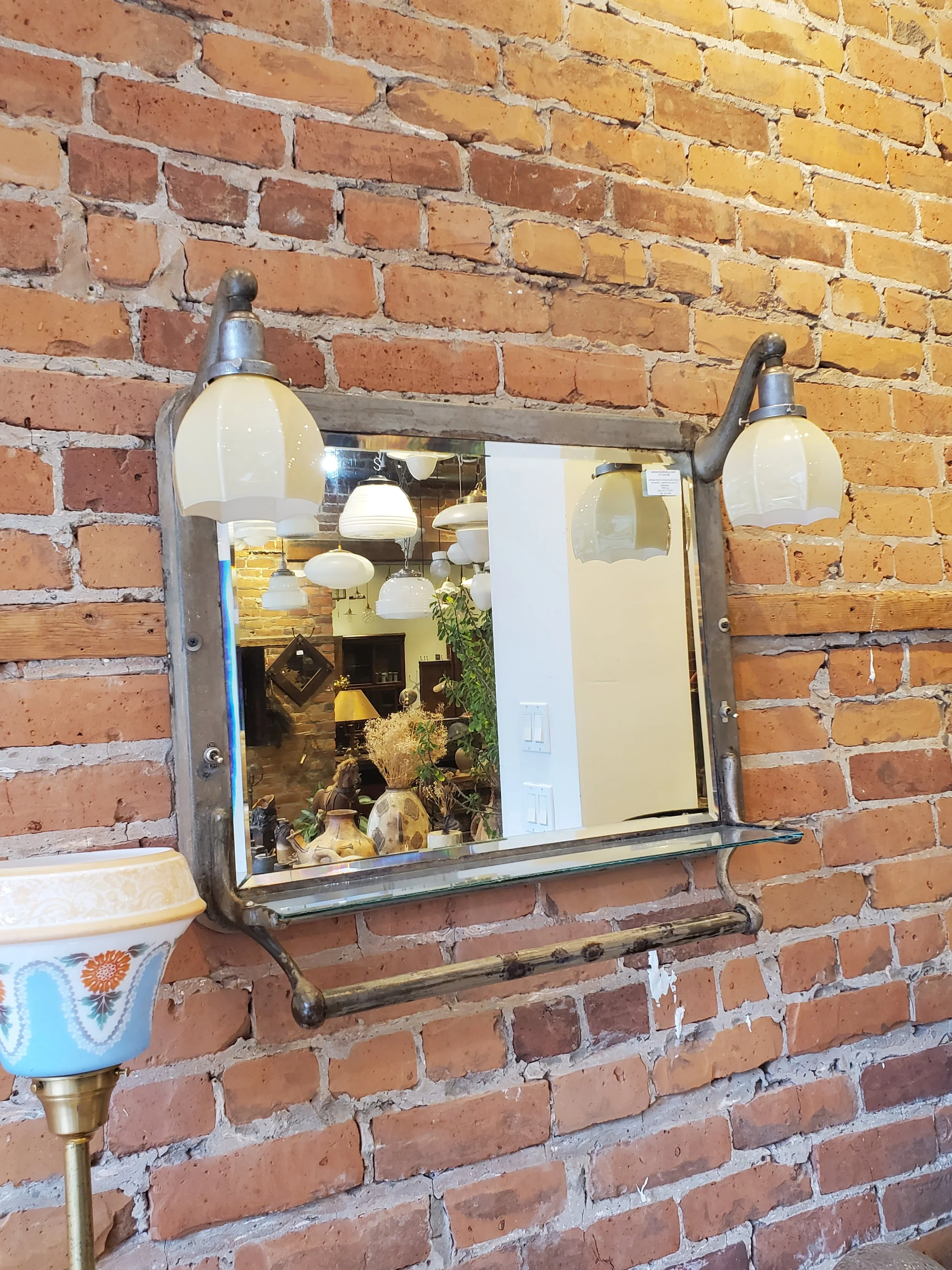 Miroir mural de SDB en métal 2 éclairages antique AC 5949