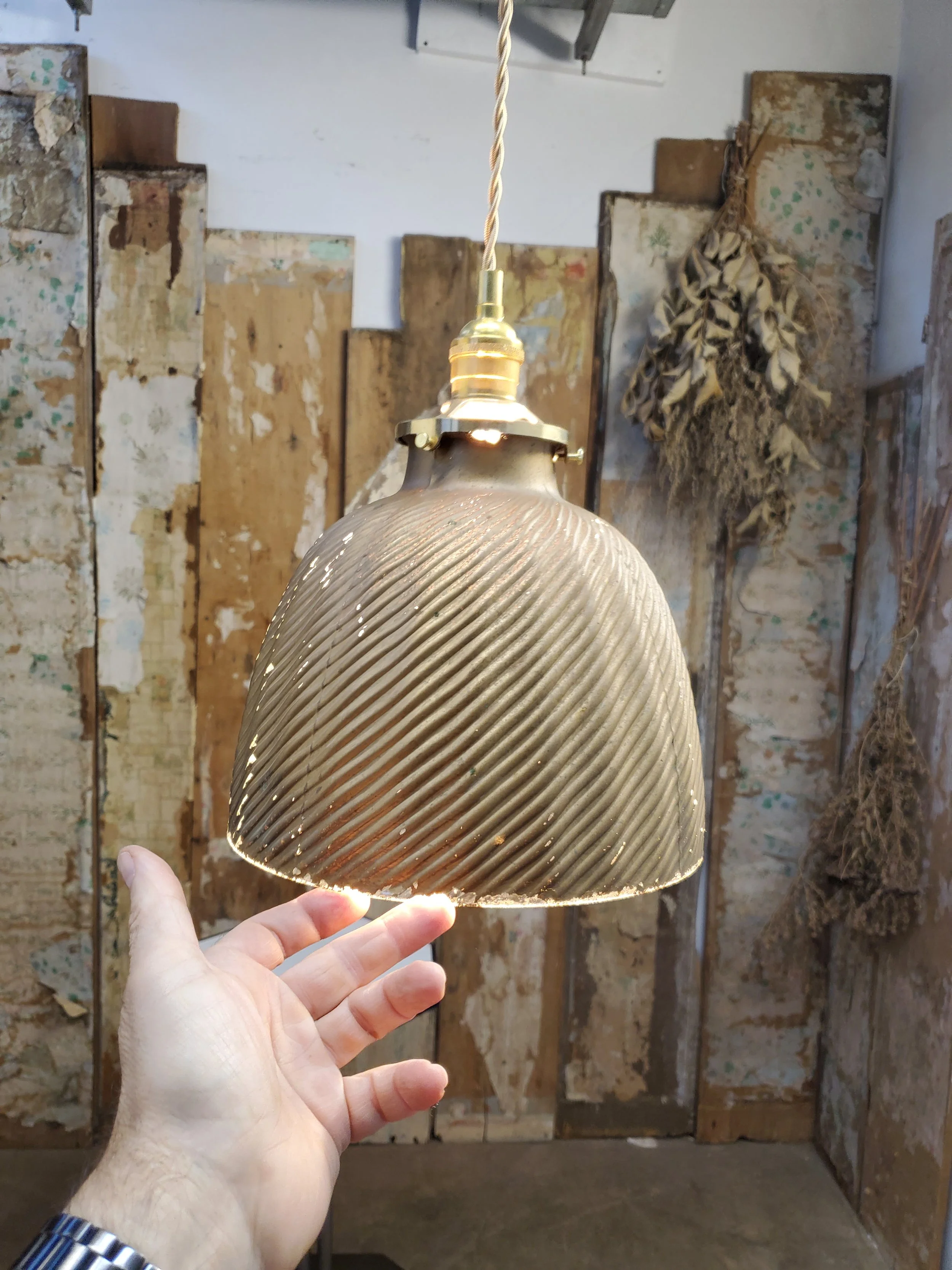 Suspension ou plafonnier en verre X RAY gold antique L 3306