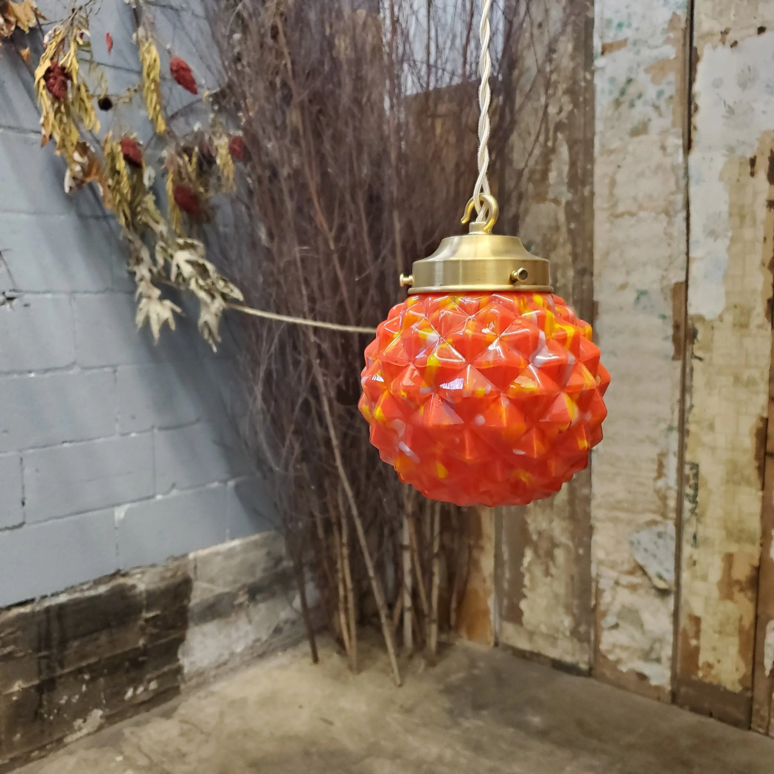 Suspension ou plafonnier en verre End of Day antique L 2823