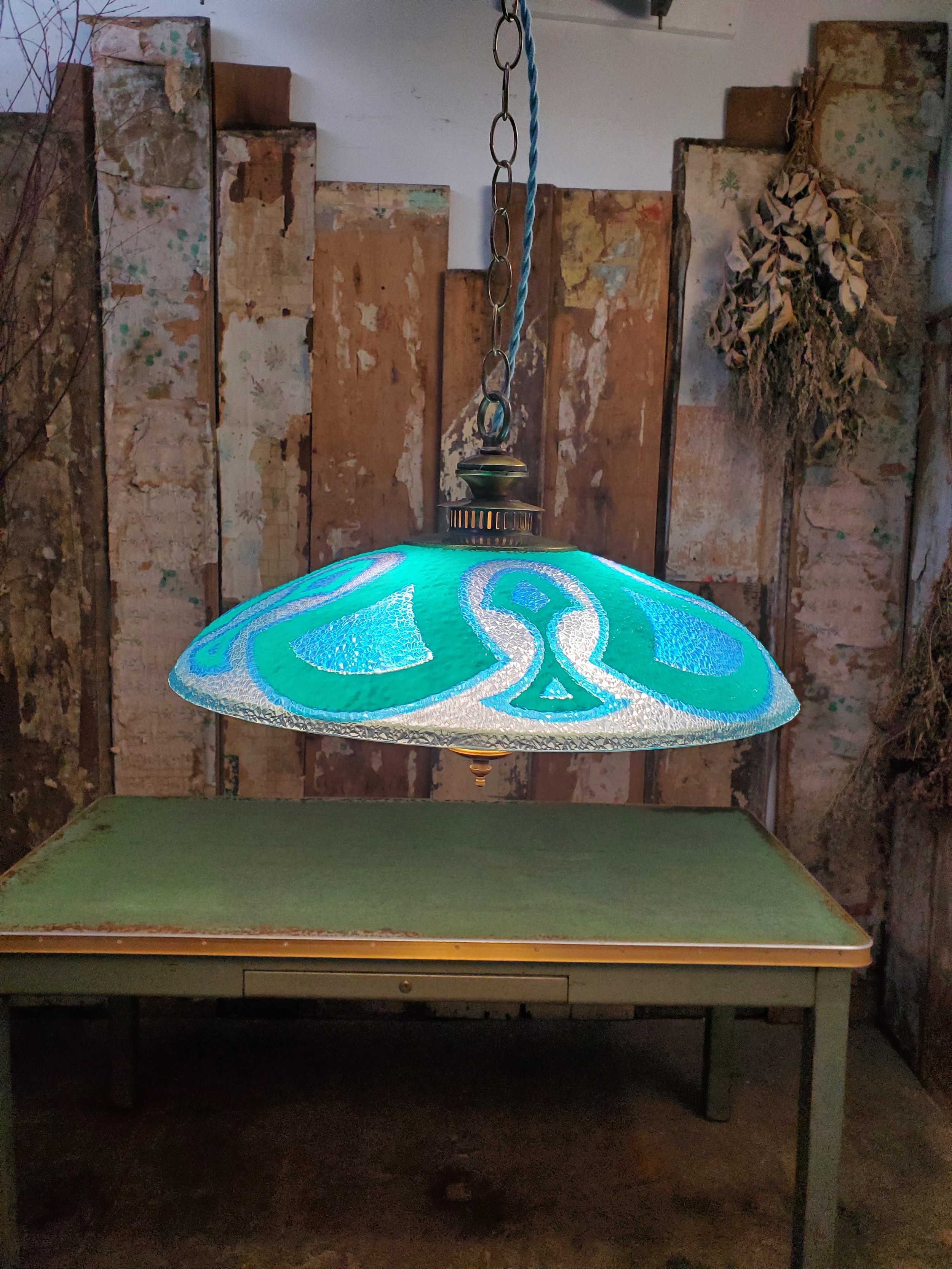 Suspension en verre cristal bleu & vert MCM L 3107