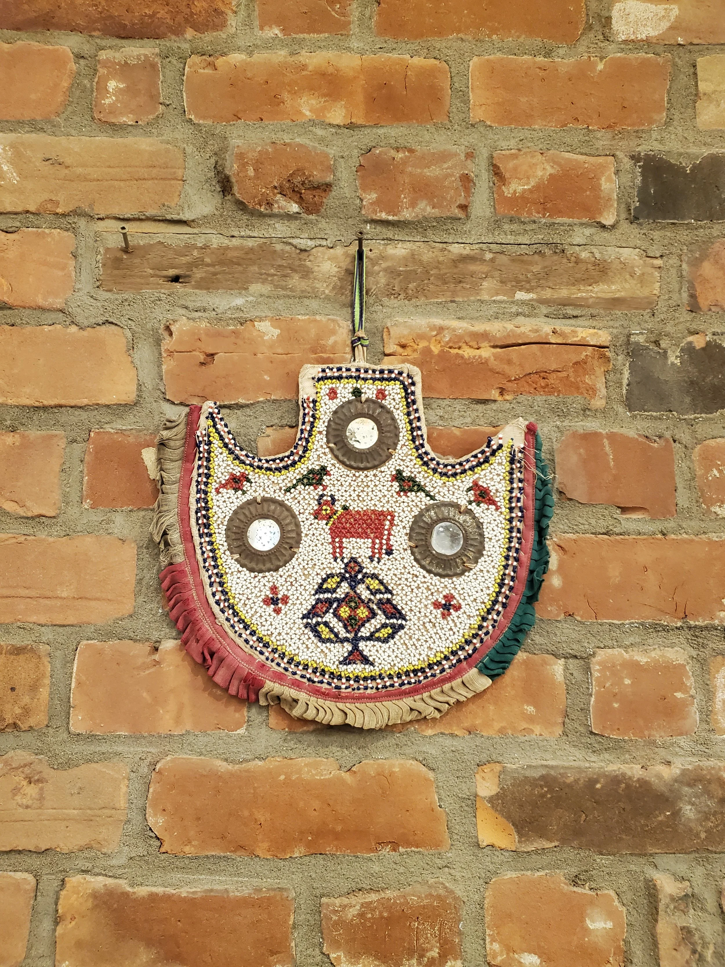 Éventail en perles & miroirs Pankhi india vintage AC 6210