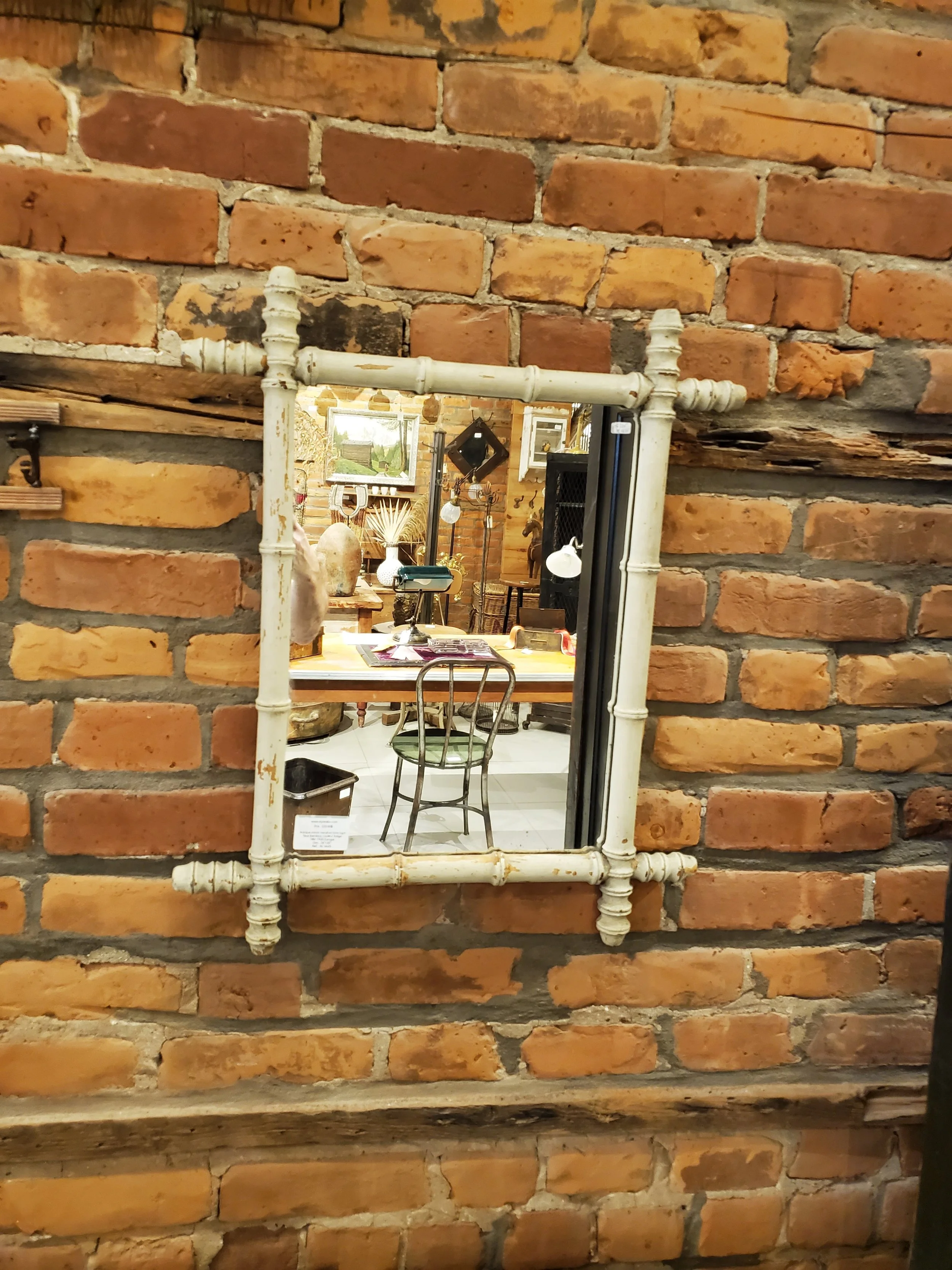 Miroir mural en bois faux bambou antique AC 6225